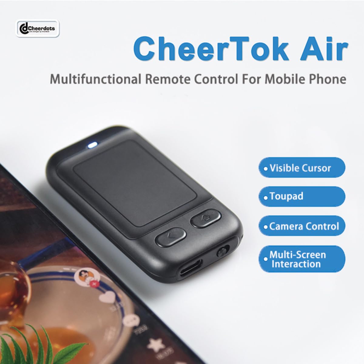 CheerTok Air - Bluetooth Page Turner for Kindle & Ebooks, TikTok Scrolling Remote, Wireless Camera Shutter for iPhone iPad Android Smartphones & Tablets - Perfect for Reading, Video Recording & Social Media Content Creation