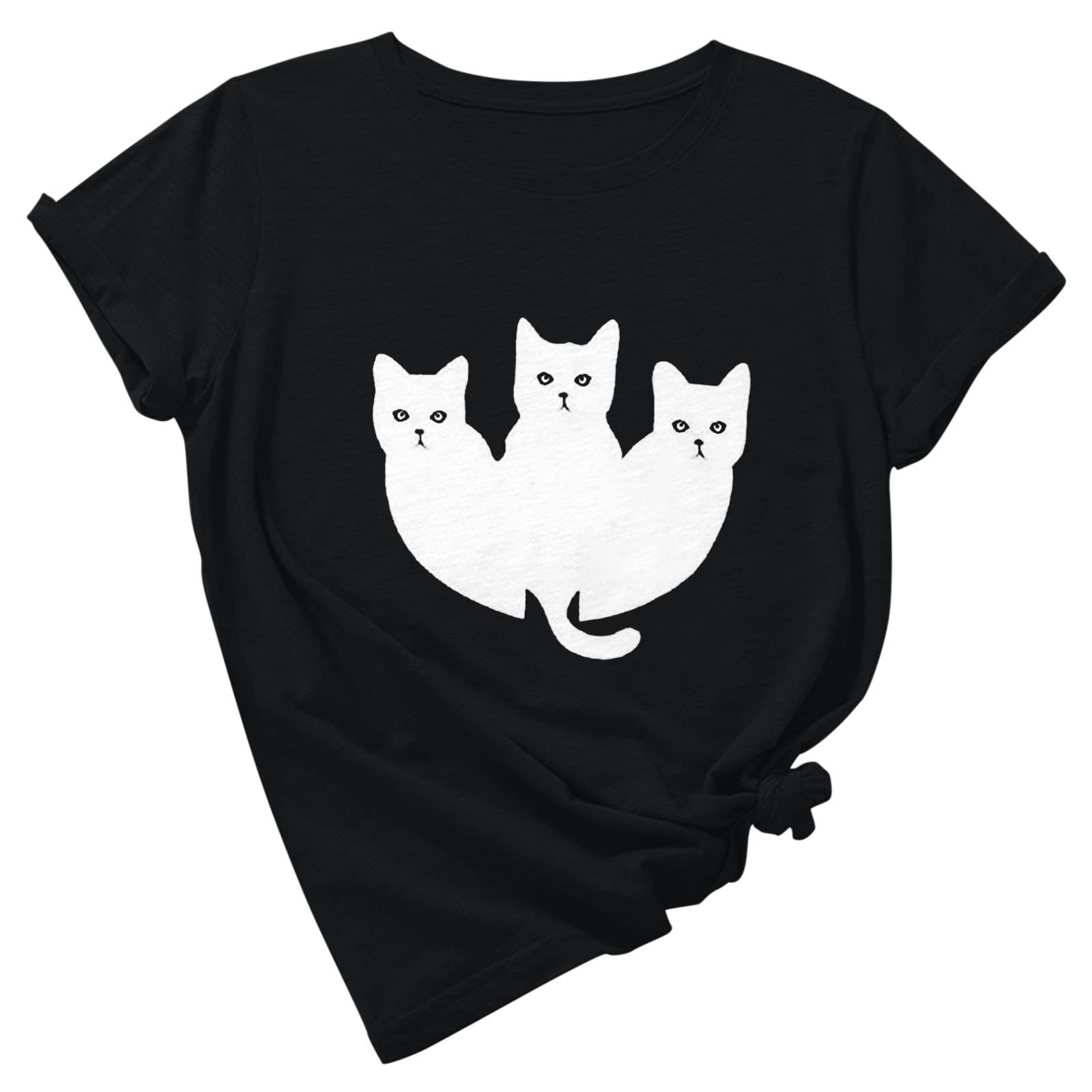 Women's Summer Graphic Short Sleeve Tops - Cute Cat Print Tees for Teen Girls & Juniors | Casual Basic Blouse Tunics for Beach, Vacation & Everyday Wear