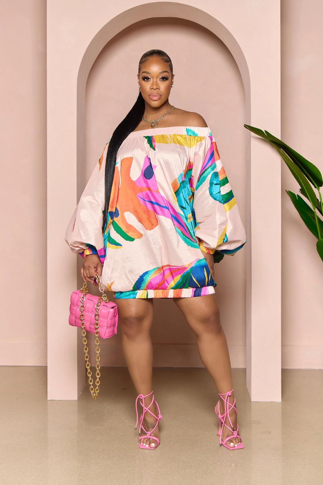 Stylish Tropical Abstract Print Dress for Women - Perfect for Summer Vacations, Beach Parties & Boho Fashion