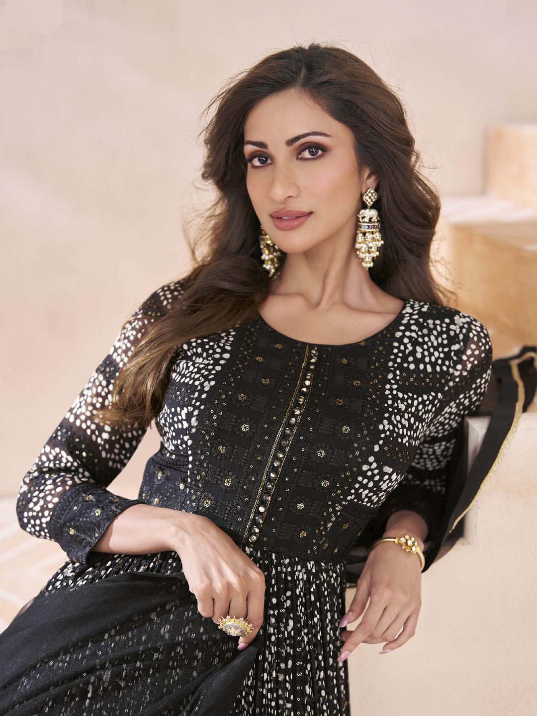 Elegant Black Embroidered Premium Festive Gown with Dupatta - Perfect for Weddings, Parties & Special Occasions
