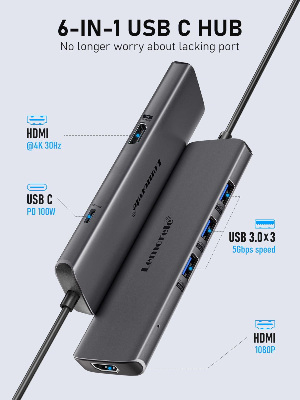 Lemorele USB C to Dual HDMI Adapter 4K 60Hz - Thunderbolt 3 Compatible for MacBook Pro/Air, iPad Pro, Dell XPS - Extend & Mirror Screens for Work, Gaming & Presentations