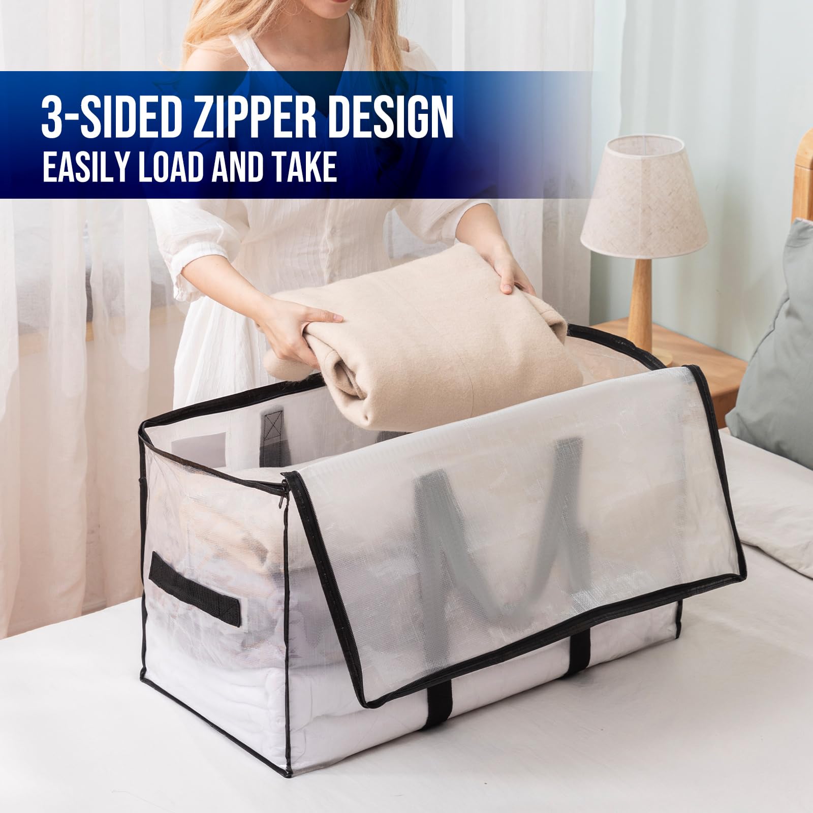 TAILI Extra Large Moving Bags - 8 Pack Clear Heavy Duty Storage Totes with Visible Window & Wrap Around Handles | Space Saving Alternative to Moving Boxes | Perfect for Home Organization, Moving Houses & Seasonal Storage