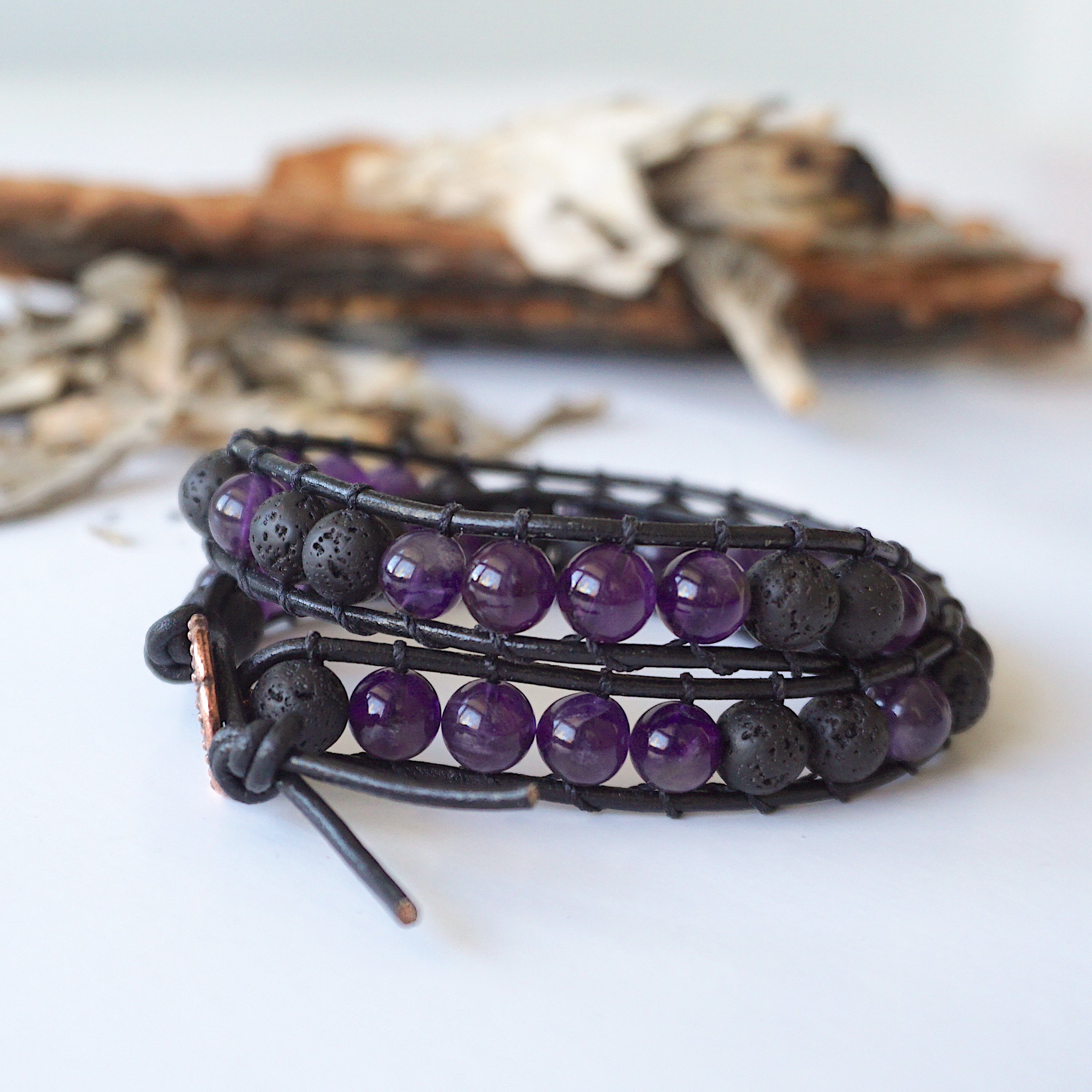 Natural Amethyst Wrap Bracelet for Women - Healing Crystal Aromatherapy Jewelry for Stress Relief & Positive Energy - Perfect for Yoga, Meditation & Spiritual Healing