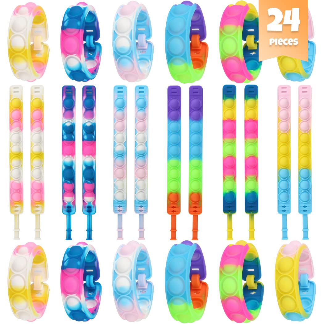 24 Pack Adjustable Pop Bracelet Toy Set - 2 Sizes, Wearable Push Bubble Sensory Fidget Toys for Kids & Adults - Perfect for Easter Basket Stuffers, Stress Relief, Classroom Rewards and Party Favors