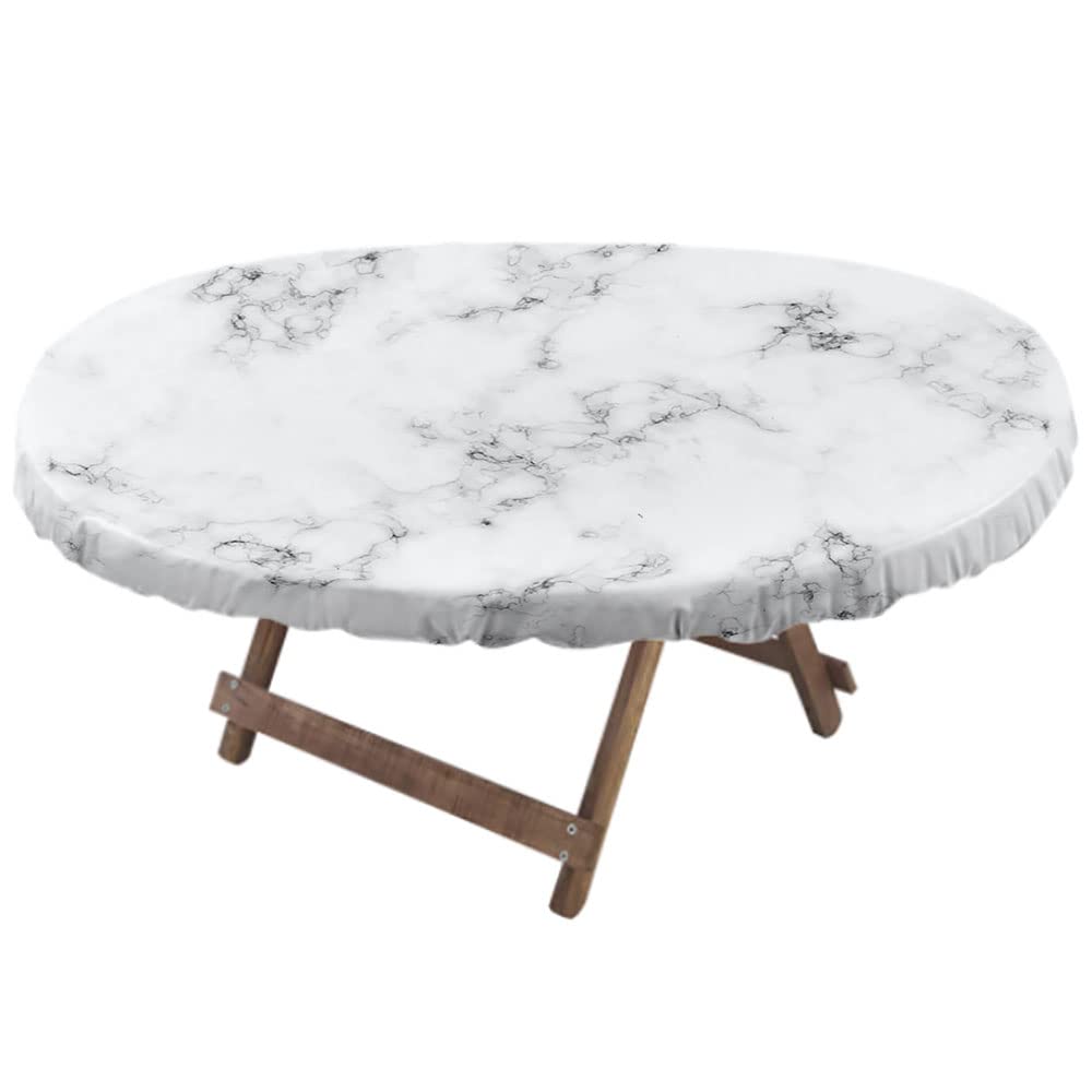 Elegant Marble Print Oval Tablecloth - Waterproof & Wrinkle-Resistant for Indoor Dining & Outdoor Patio - Fits 48 x 72 Inch Tables - Perfect for Dinner Parties, Weddings & Holiday Decorations