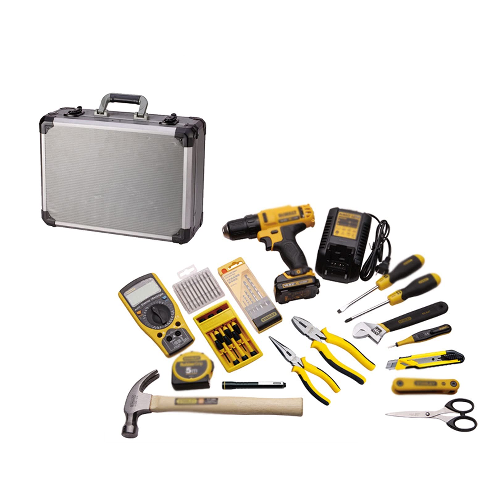42-Piece Household Tool Kit with Rechargeable Electric Drill - Complete Hardware Tool Set for Home Repairs, DIY Projects & Electrician Work | WENMENG2021 Multifunctional Tool Box for Small Repairs & Maintenance