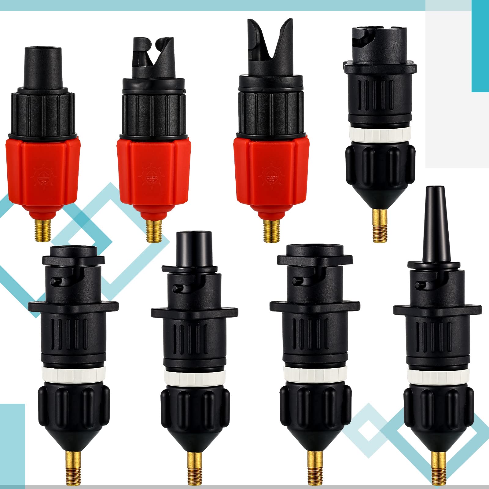 Treela Inflatable Air Pump Adapter - 9 Valve Nozzles for SUP, Paddle Board, Boat & Car - Universal Air Compressor Valve Connector - Perfect for Outdoor Water Sports & Roadside Emergencies