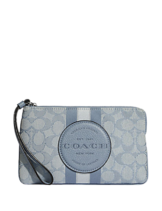 Coach Dempsey Large Corner Zip Wristlet - Signature Jacquard with Stripe & Patch - Perfect for Everyday Use, Travel & Shopping