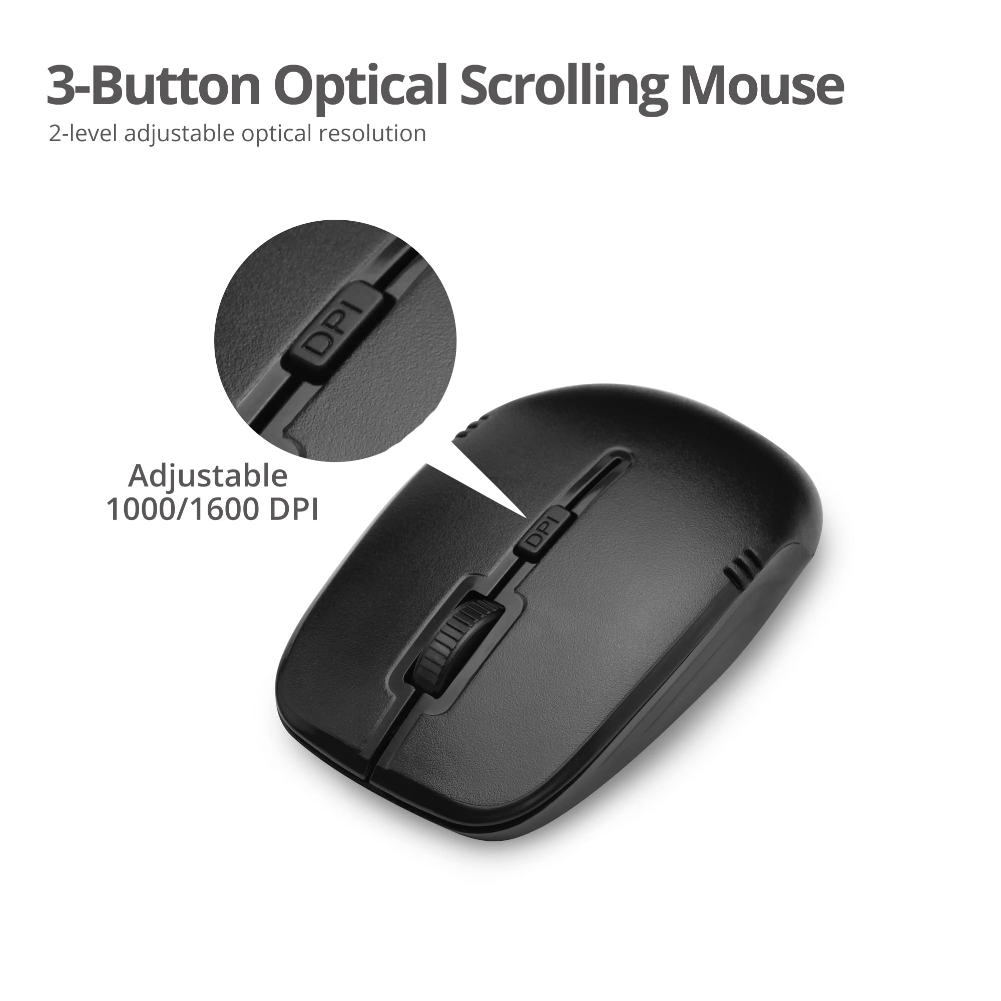 SIIG JK-WR0T12-S1 Wireless Keyboard and Mouse Combo - 102 Key Standard Size Keyboard with 3-Button Optical Mouse (Black) - Perfect for Office, Home & Gaming Use