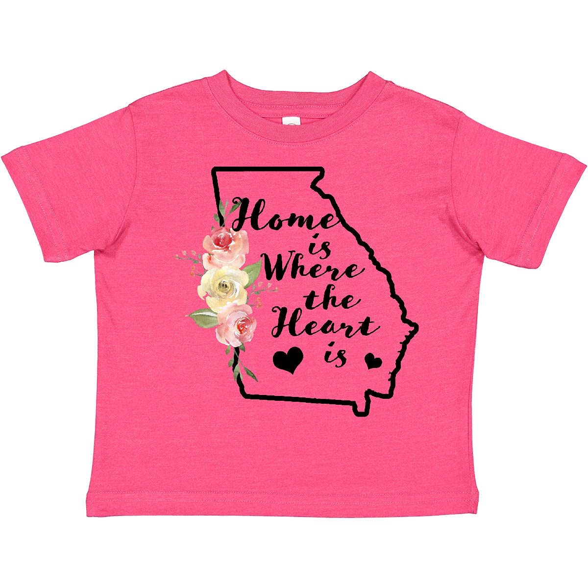 Inktastic Georgia Home Where The Heart is Watercolor Floral Toddler T-Shirt - Soft Cotton Kids Tee for Playdates, Family Photos & Everyday Comfort