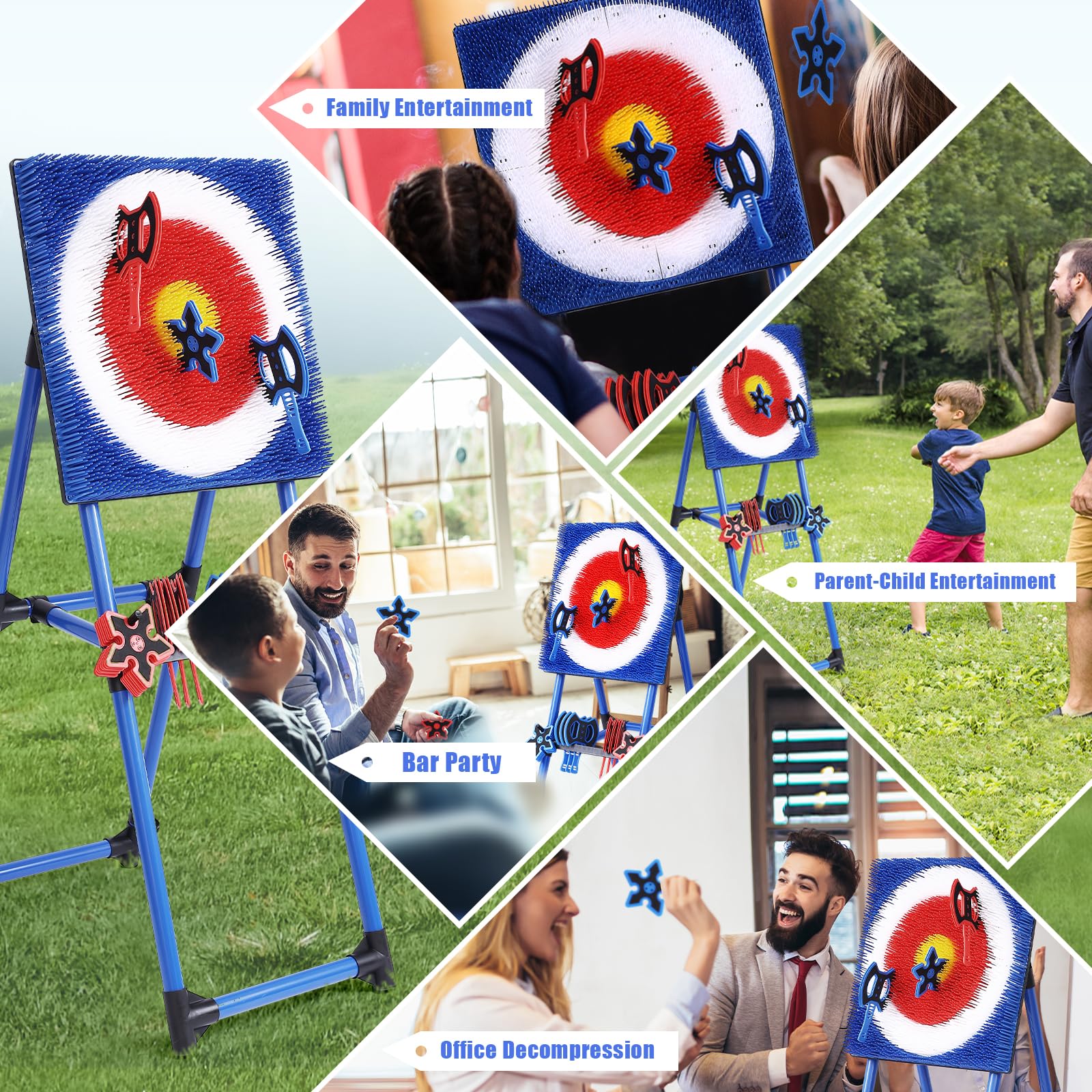 Premium 8-Piece Axe Throwing Set with Foldable Target - Outdoor Backyard Game for Adults & Kids - Perfect for Camping, Parties, and Carnival Events