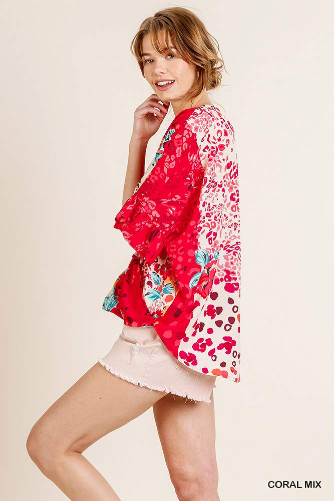 Umgee Women's Floral & Animal Print Crossbody Top - Stylish Boho Blouse for Casual Outings, Date Nights & Summer Vacations