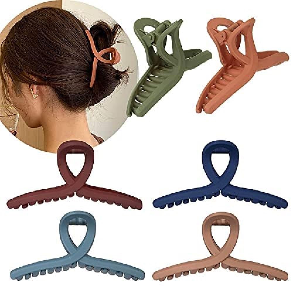 BAOER 6-Pack Matte Hair Claw Clips for Women - 4.3 Inch Non-Slip Strong Hold Butterfly Jaw Clips - Hair Styling Accessories for Thin, Thick & Fine Hair (6 Colors) - Perfect for Workouts, Office & Everyday Hairstyles