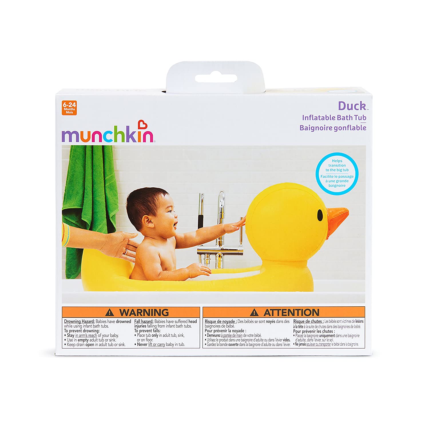Munchkin Inflatable Duck Bathtub for Babies with Hot Water Temperature Alert - Safe & Fun Bath Time for Toddlers & Infants