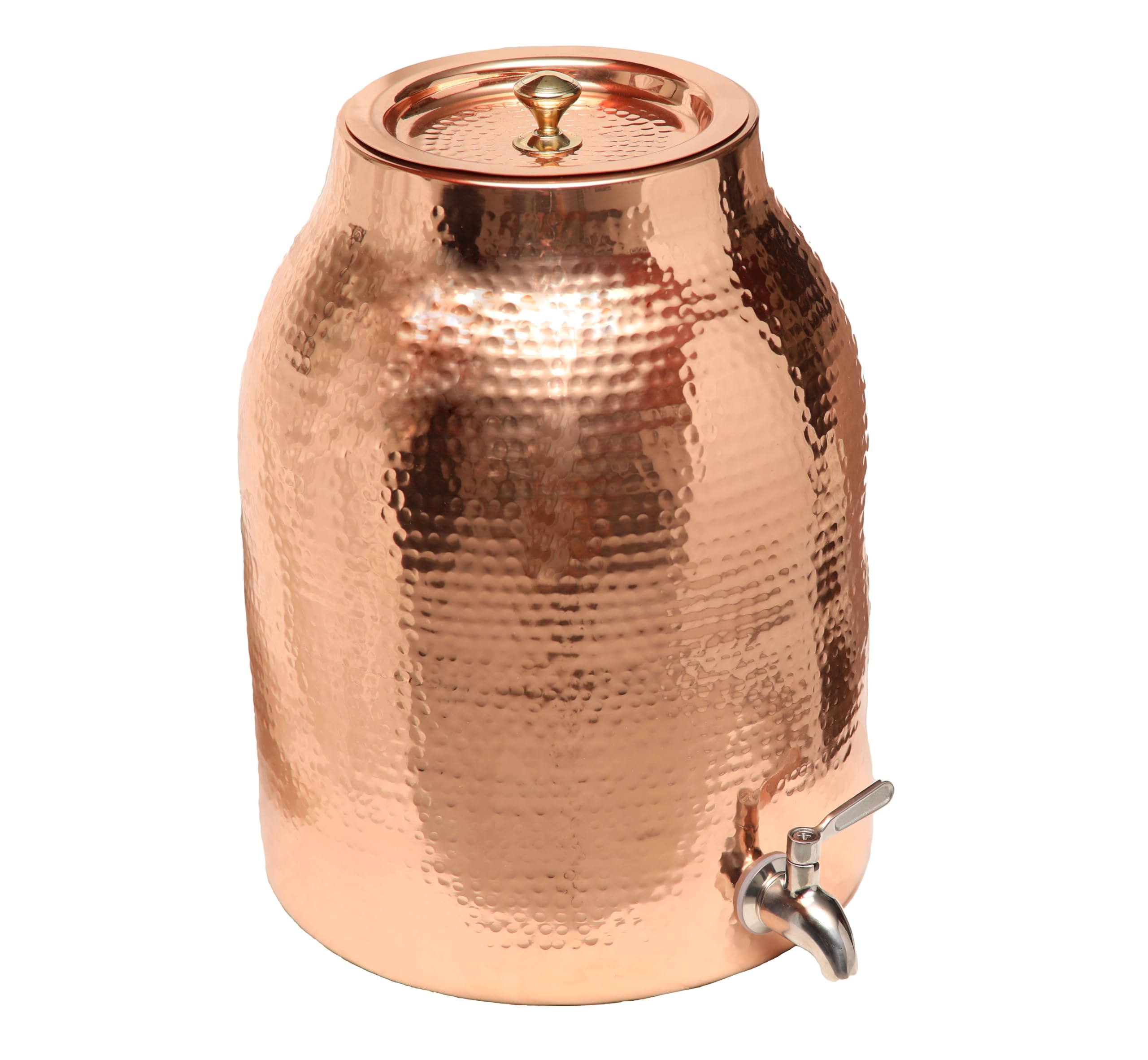 Handcrafted 100% Pure Copper Water Dispenser with Lid - 3.5 Gallon XL Capacity | Heavy Gauge Raw Copper Interior for Ayurvedic Health Benefits | Leak-Proof Stainless Steel Spigot | Perfect for Home, Office & Yoga Studio Hydration