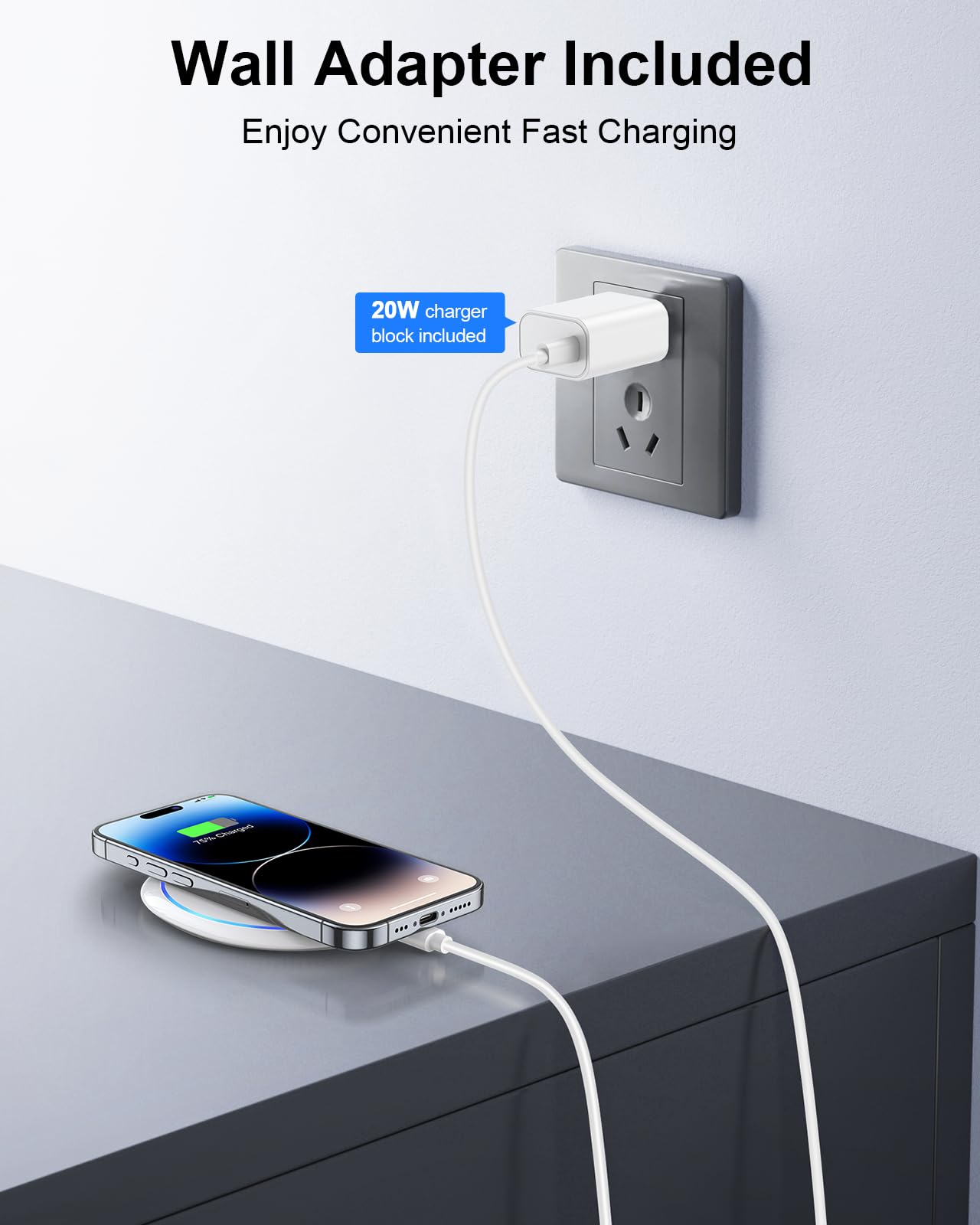 NANAMI 7.5W Qi-Certified Fast Wireless Charger with PD3.0 Adapter - Compatible with iPhone 16/15/14/13/12/SE/11 Pro/XS, AirPods 2 & 10W Fast Charging for Samsung Galaxy S25/S24/S23/S22/S21/S20 - Perfect for Home, Office & Travel Charging