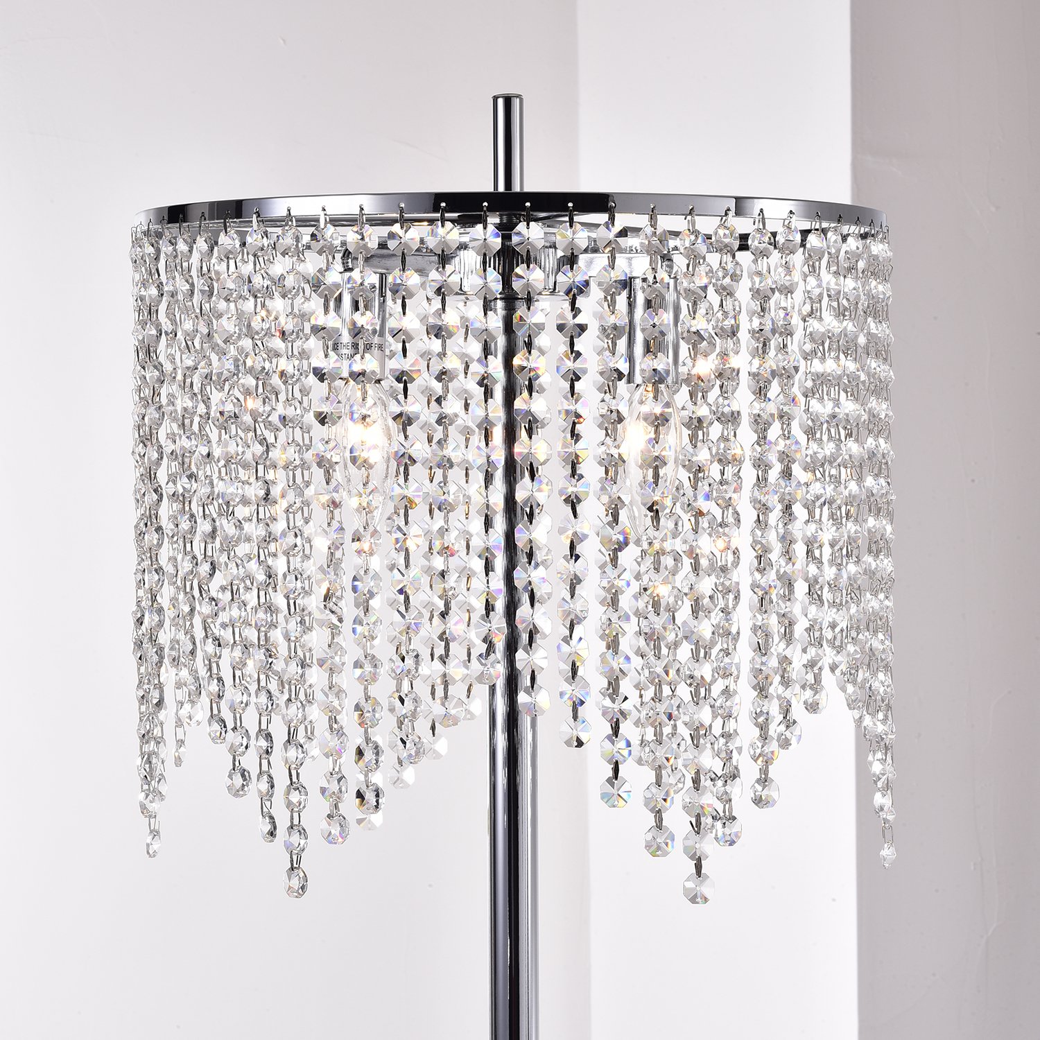 Edvivi Marya 3-Light Crystal Floor Lamp - Mid Century Modern Standing Lamp with Chrome Finish for Living Room & Bedroom - Elegant Tall Floor Light for Home Decor, Reading Nook & Lounge Areas