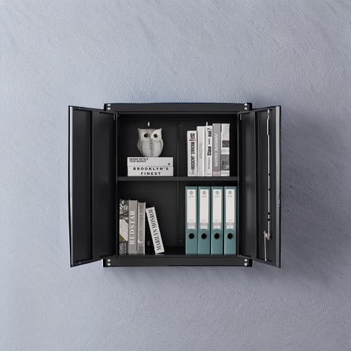 GREATMEET Metal Wall Cabinet - Wall Mounted Storage Organizer with Adjustable Shelf & Lock for Garage, Utility Room & Workshop | Durable Steel Floating Cabinet for Tools, Cleaning Supplies & Home Organization