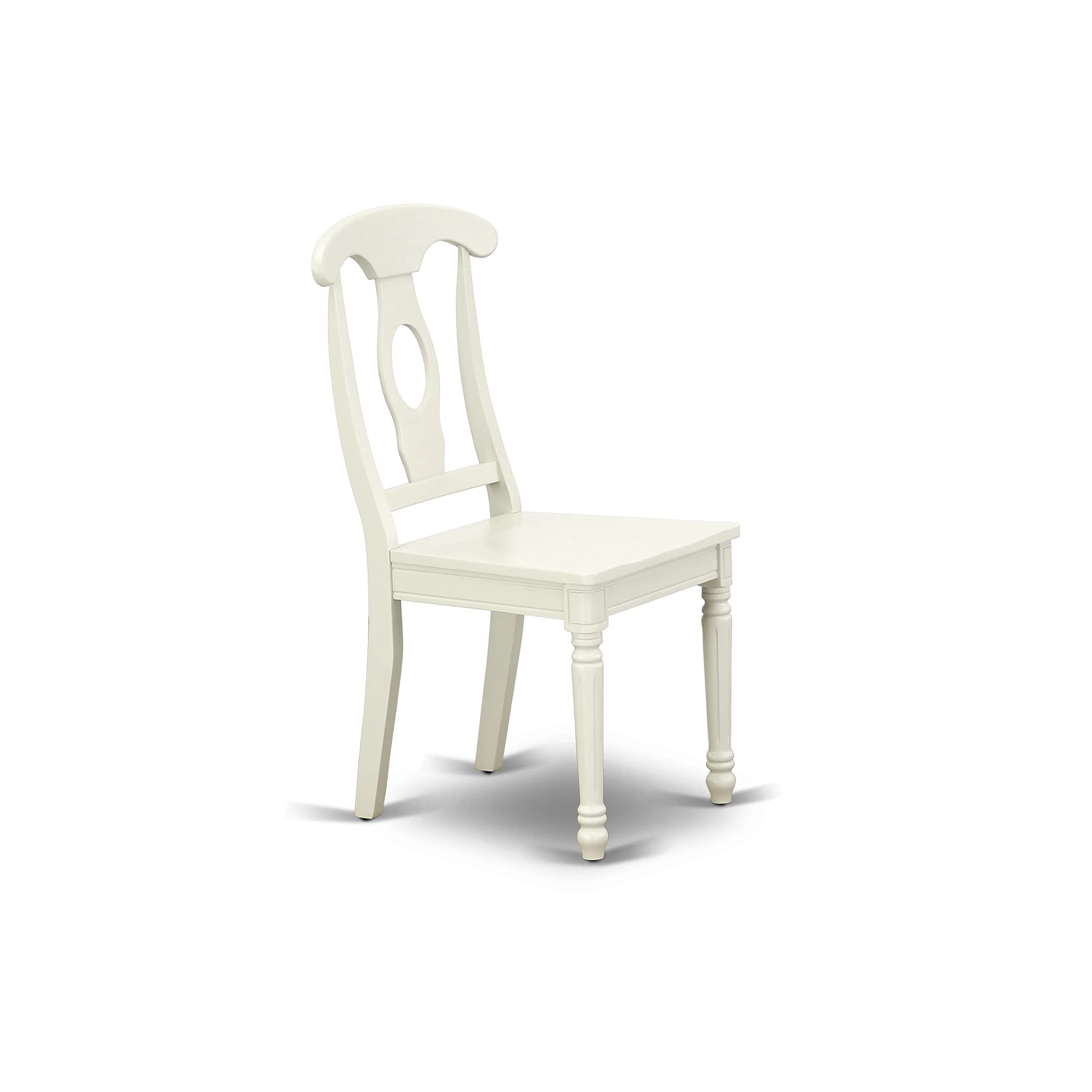 East West Furniture DMKE3-LWH-W 3-Piece Modern Dining Room Set - Round Wooden Drop Leaf Table & 2 Upholstered Chairs, 42x42 Inch, Linen White - Perfect for Small Spaces, Breakfast Nooks & Cozy Kitchen Dining Areas
