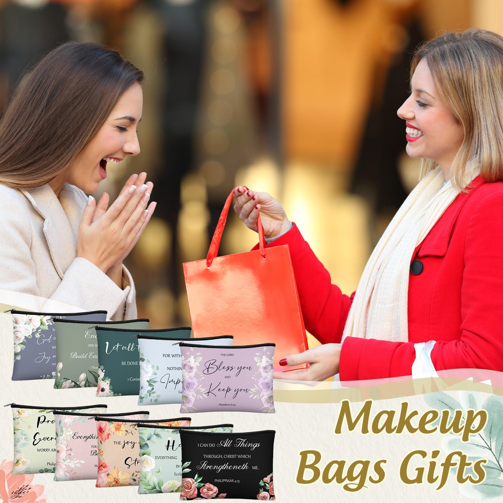 30 Pcs Christian Gift Set for Women - Inspirational Bible Verse Cosmetic & Makeup Bags with Zipper - Perfect for Mother's Day, Travel, Church, Bible Study (Morandi Style) - Great Gift for Mom, Sister & Religious Women