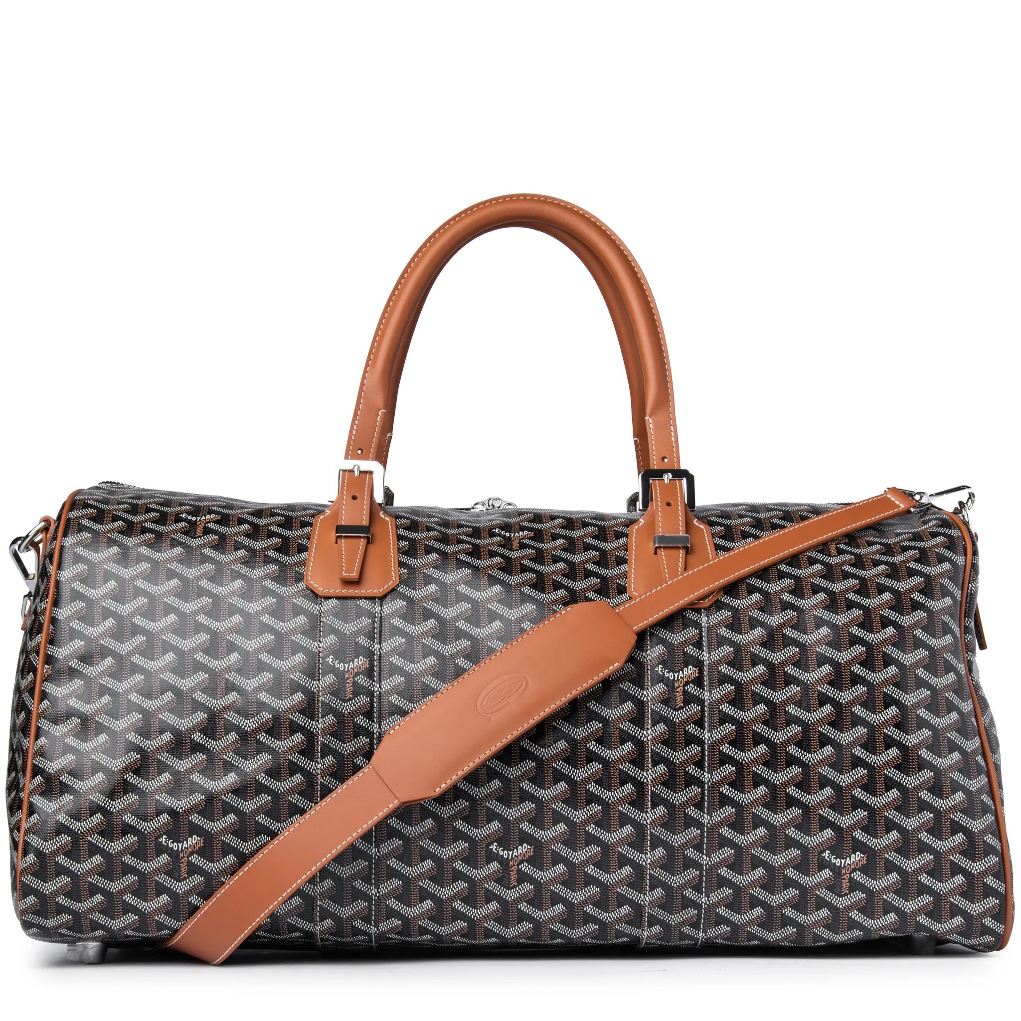 Goyard Boston 50 Black & Tan Leather Crossbody Bag with Adjustable Strap - Perfect for Travel, Work & Everyday Use