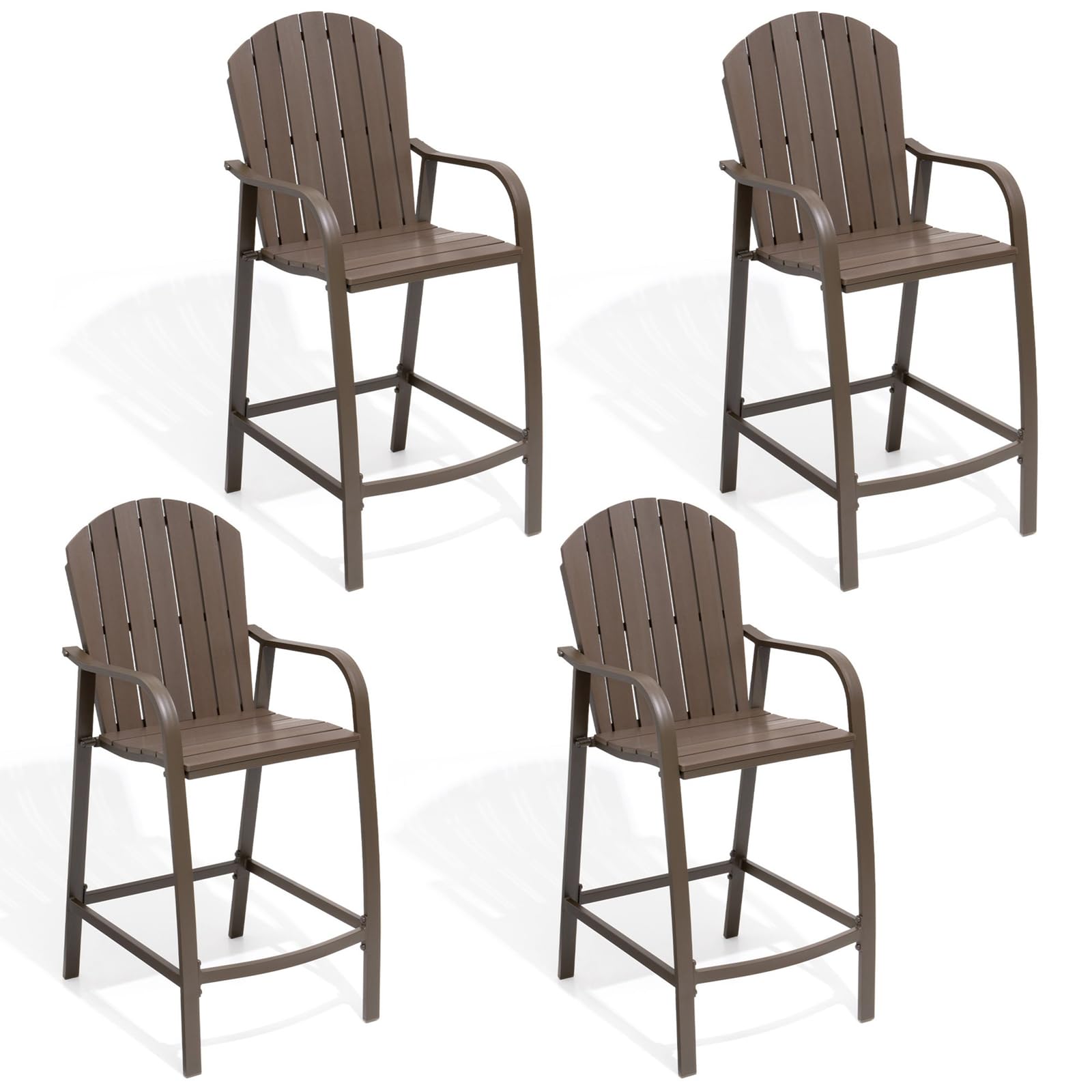 Heavy Duty All-Weather Brown Aluminum Frame Patio Bar Stools - 4-Piece Counter Height Wood Barstool Set for Indoor & Outdoor Use - Perfect for Backyard, Deck, Poolside, and Kitchen Island Seating