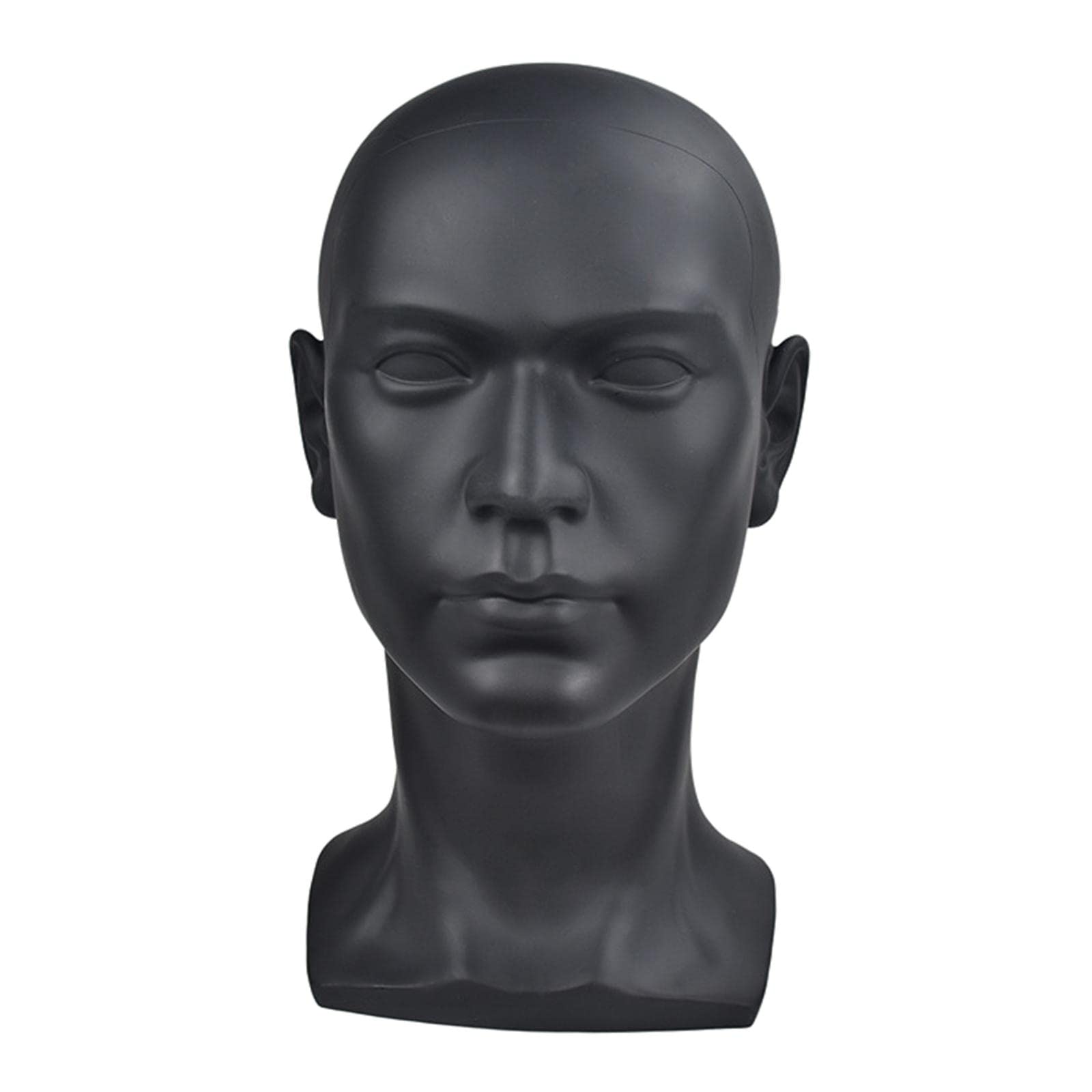 PVC Male Head Model for Hat, Wig, Glasses & Jewelry Display - 57cm Circumference, Durable & Sturdy Matte Black Stand - Perfect for Retail Stores, Salons & Fashion Displays