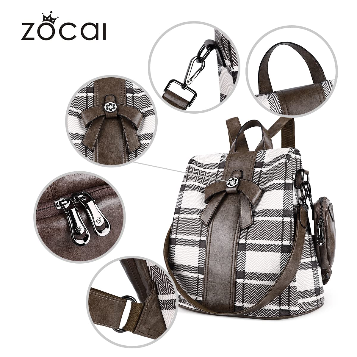 Stylish ZOCAI Women's PU Leather Anti-Theft Backpack Purse - Fashionable Shoulder Bag & Satchel for Work, Travel & Daily Use