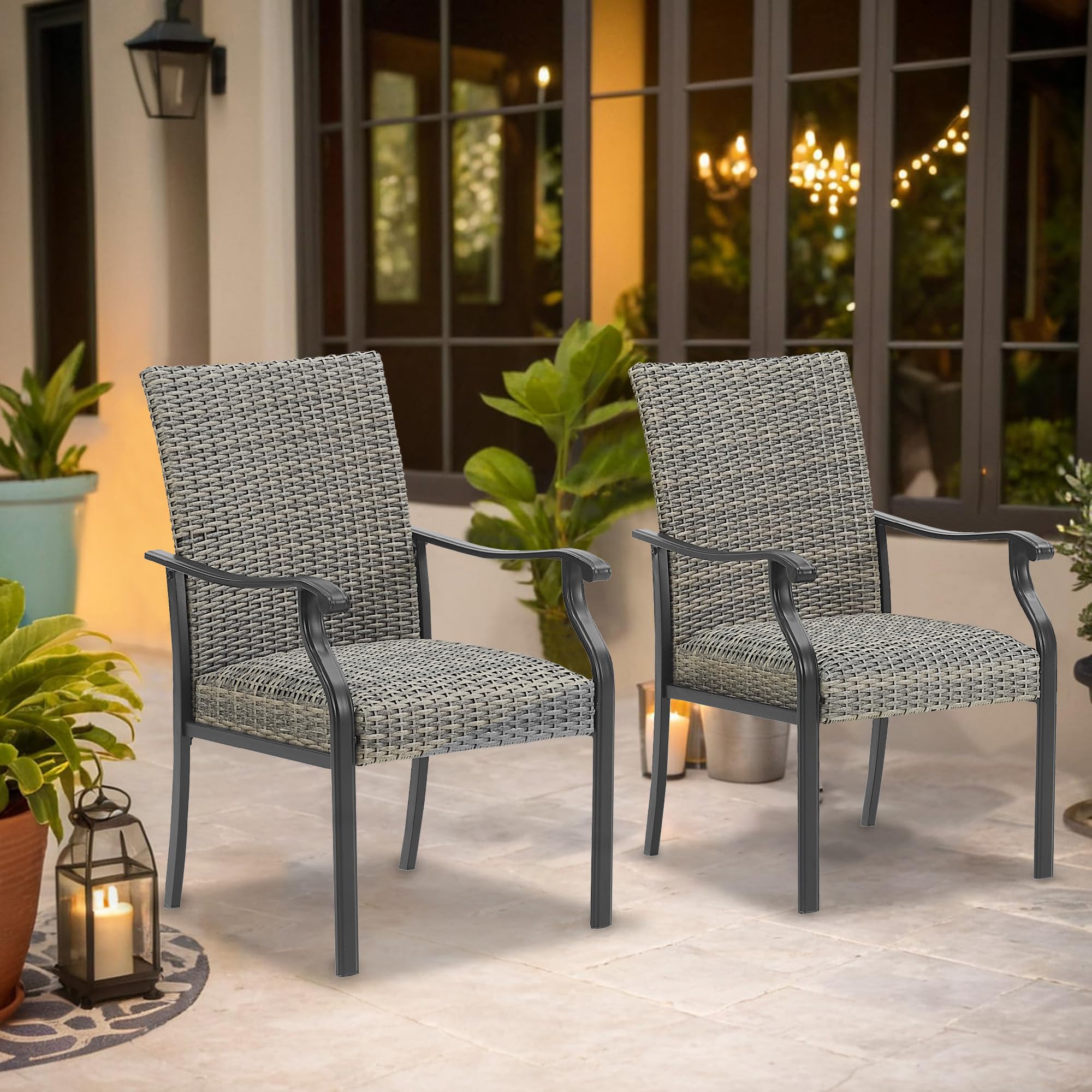 2 PCS Outdoor Patio Dining Chairs - Quick Dry Foam Padded Rattan Chairs for Garden, Poolside & Backyard Relaxation