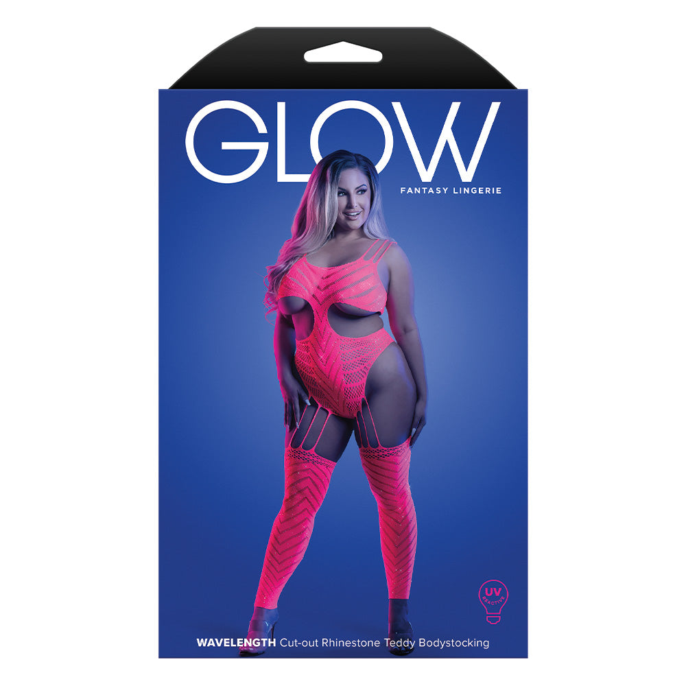 Fantasy Lingerie Glow Wavelength Rhinestone Cutout Bodystocking for Curvy Women - Sexy Nightwear for Valentine's Day & Special Occasions
