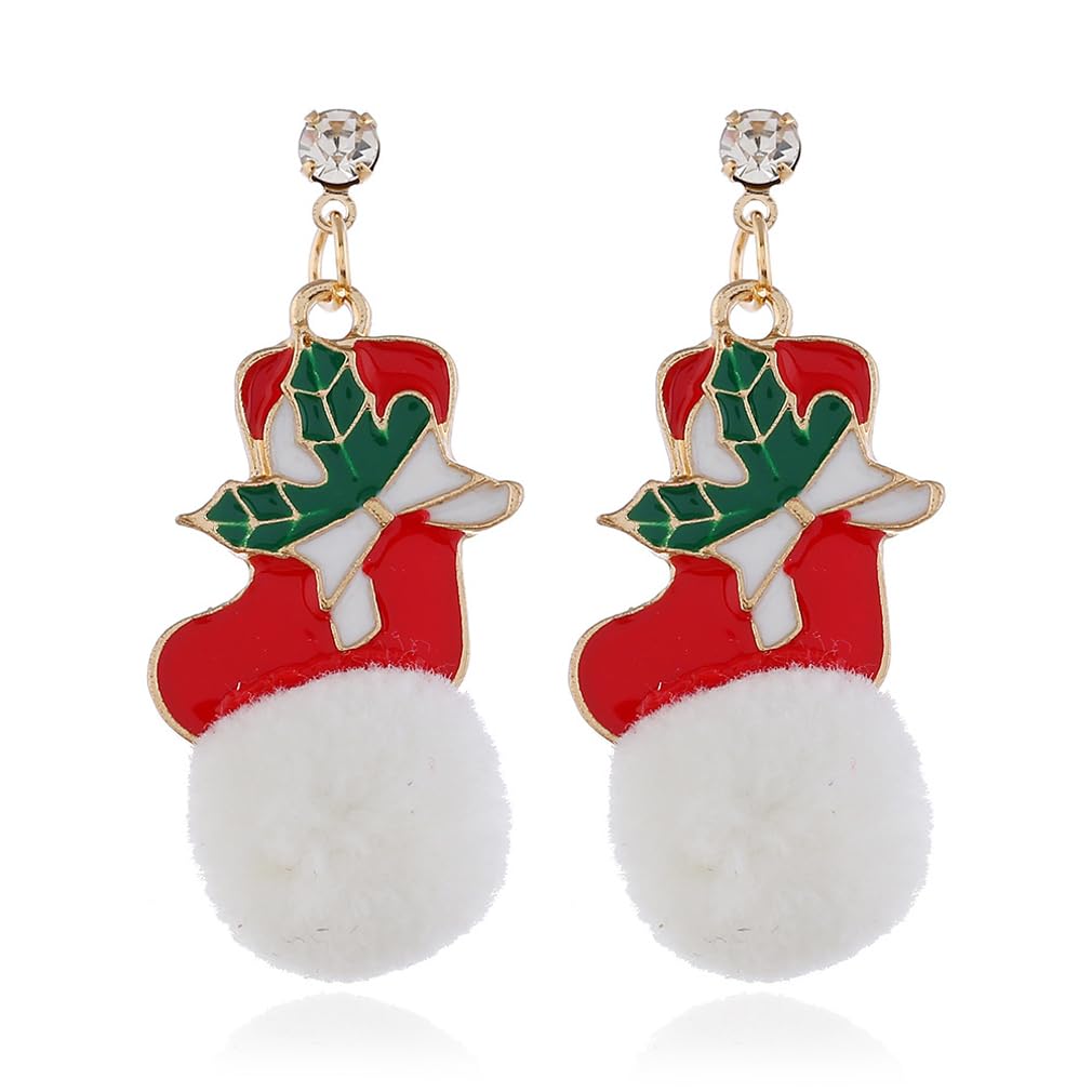 QIAOQI Christmas Drop Earrings - Santa Boots & Snowflake Pompon Dangle Earrings for Women & Girls | Holiday Party Jewelry Gift