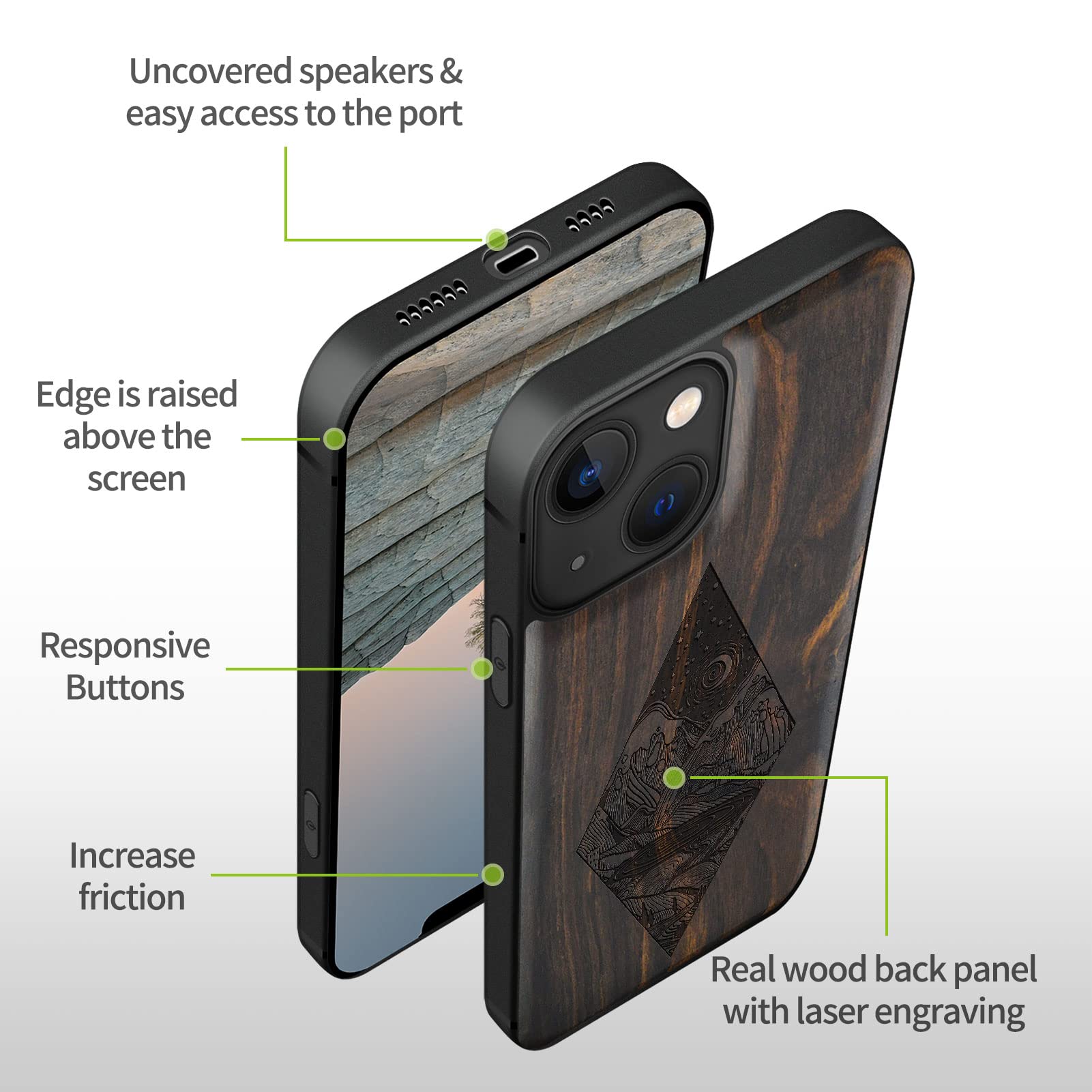 **Carveit Magnetic Wooden Case for iPhone 13 - Natural Wood & Black TPU Shockproof Protective Cover with MagSafe Compatibility - Durable & Stylish Wood Phone Case (Starry Night Blackwood) - Perfect for Outdoor, Office & Travel Use**