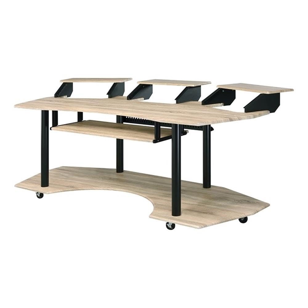Pemberly Row Contemporary Wood Studio Music Recording Desk in Natural Oak - Professional Home Office Desk for Musicians, Producers & Audio Engineers - Perfect for Recording Studios & Home Music Production