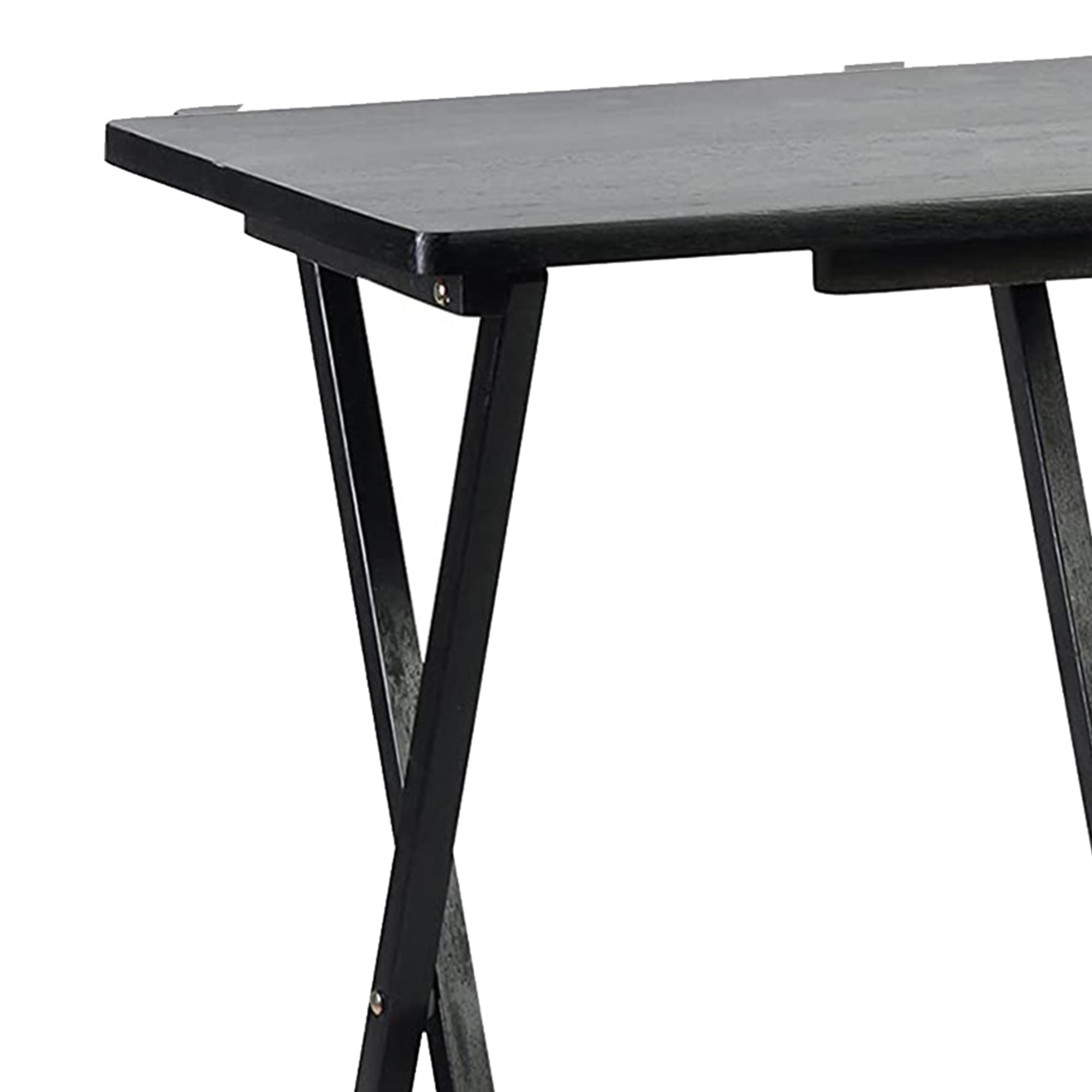 Solid Wood Folding TV Tray Table with Storage Rack - Portable Rectangle Snack Serving Tray for Sofa, Bed, Living Room - Black (Set of 7) - Perfect for Movie Nights, Breakfast in Bed & Home Entertainment