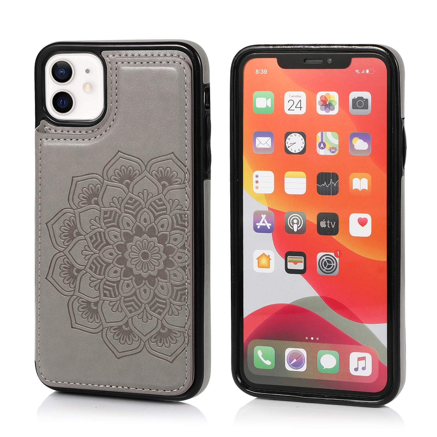 Premium iPhone 11 Leather Wallet Case with Credit Card Holder - Slim Protective Cover with 3 Card Slots for iPhone 11 6.1 Inch (Grey) | Perfect for Everyday Use, Travel & Business Meetings