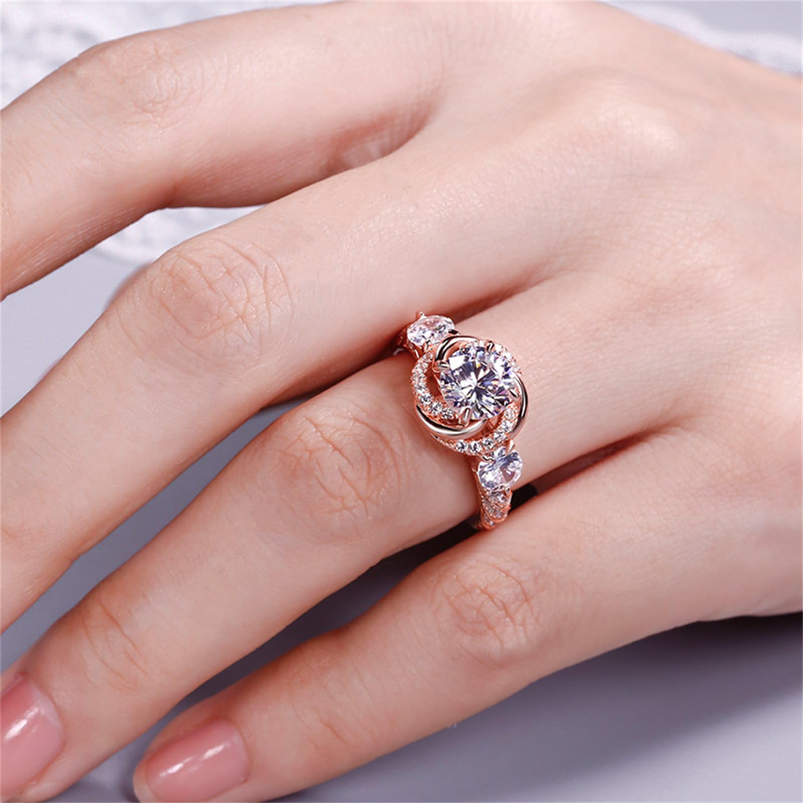 Jeulia 3 Carat Halo Simulated Diamond Engagement Ring - 925 Sterling Silver Rose Gold Plated Cubic Zirconia Wedding Band for Women - Perfect for Proposals, Anniversaries & Special Occasions with Free Jewelry Gift Box