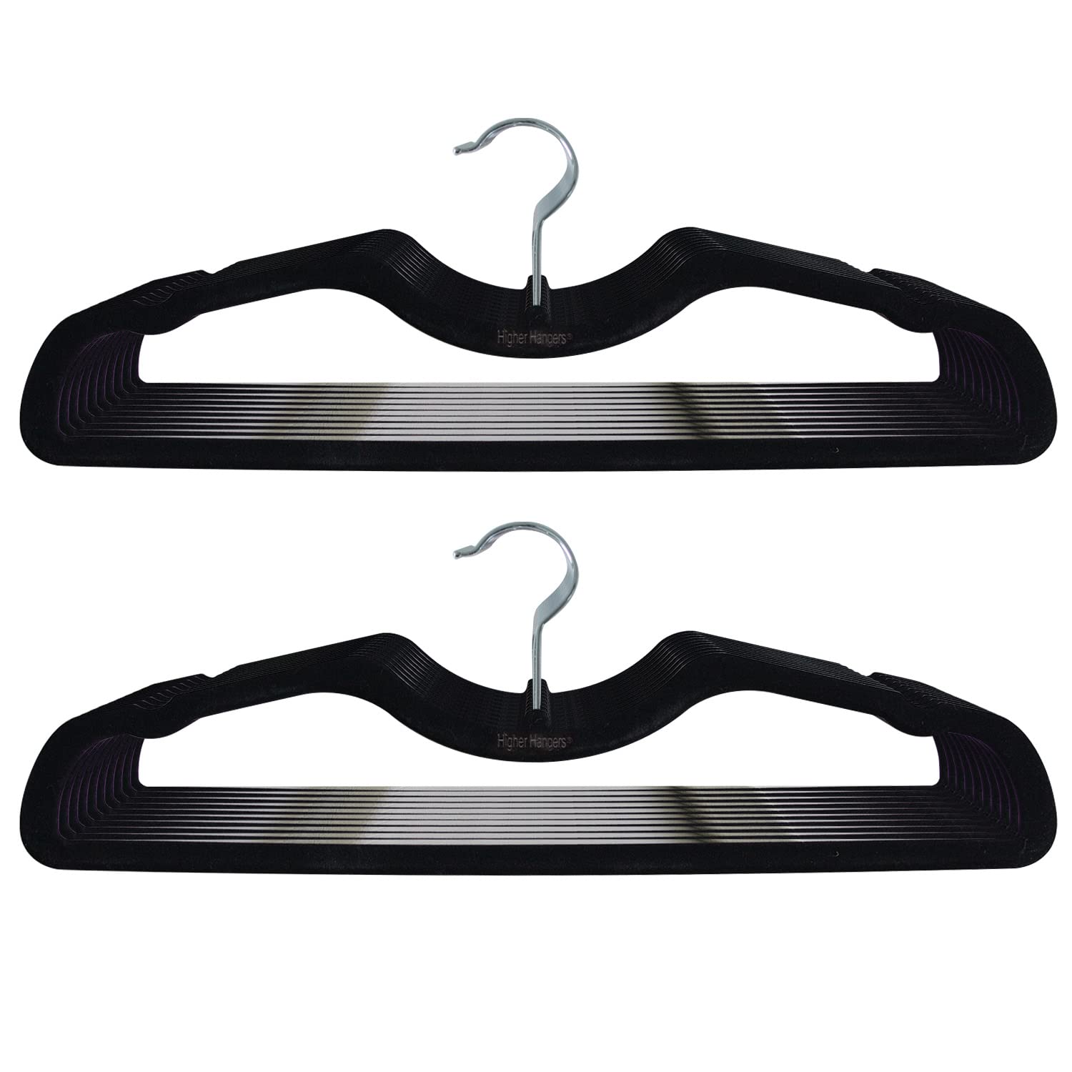 Higher Hangers Slimline Velvet Non-Slip Clothes Hangers - Space Saving Heavy Duty Closet Organizer for College Dorms, Homes & Small Spaces | Perfect for Organizing Shirts, Pants & Coats