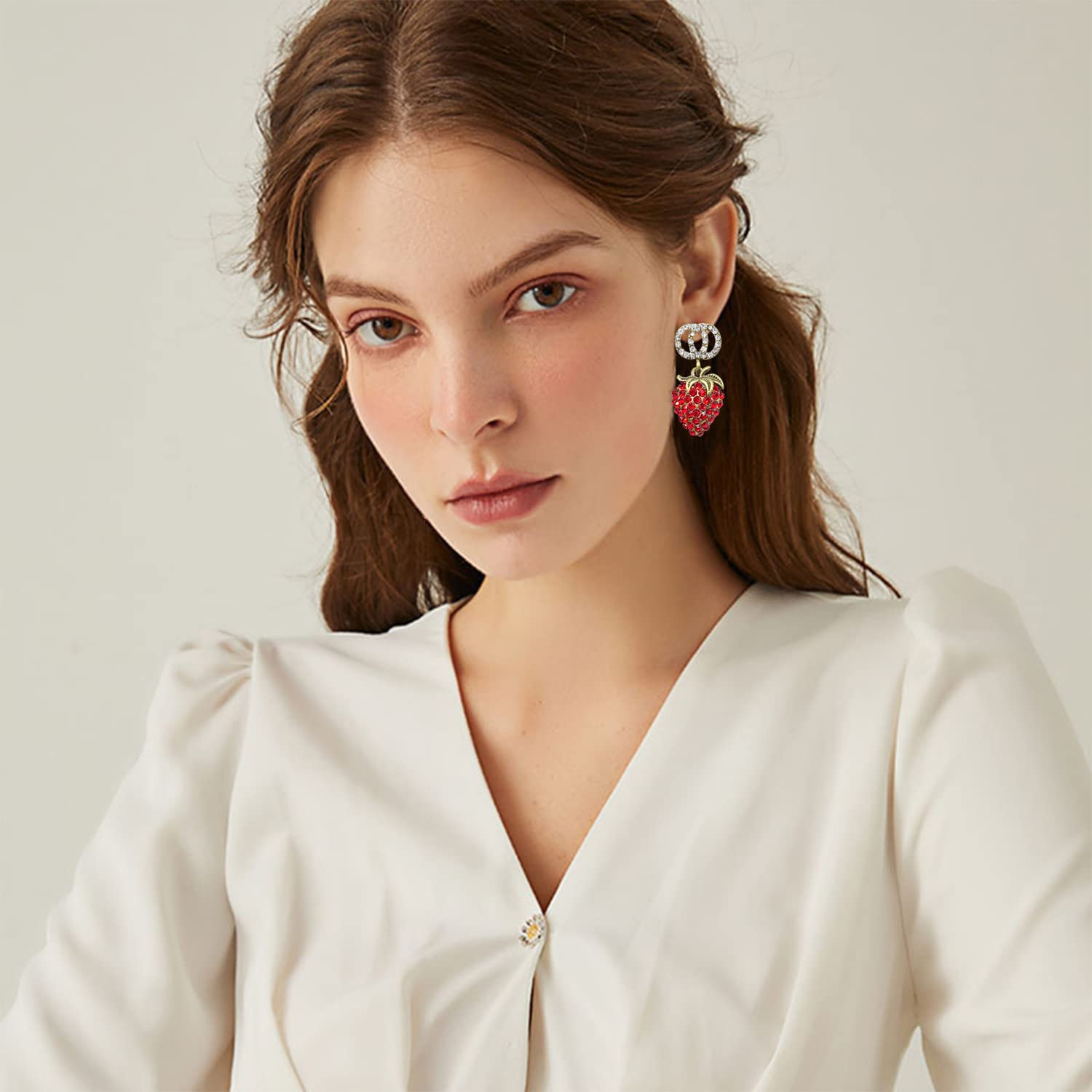 925 Sterling Silver Red Strawberry Stud Earrings with Cubic Zirconia - Cute Fruit Drop Dangle Earrings for Women & Girls - Perfect Jewelry Gift for Birthday, Valentine's Day & Everyday Wear