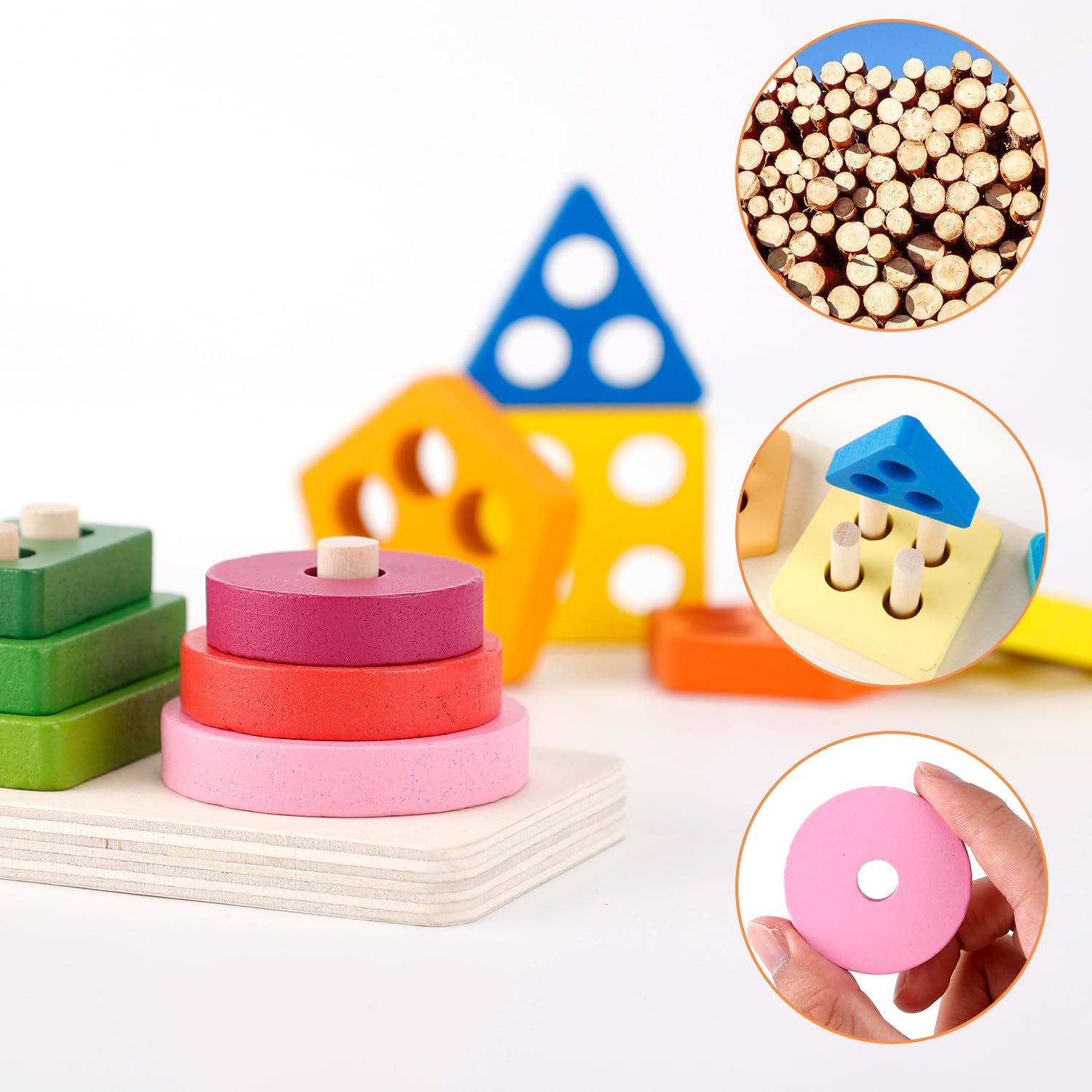 Montessori Wooden Sorting Stacking Toys for Toddlers - Shape Sorter Matching Block Puzzle, Preschool Educational Learning Toys for Kids - Perfect for Early Childhood Development & Classroom Activities