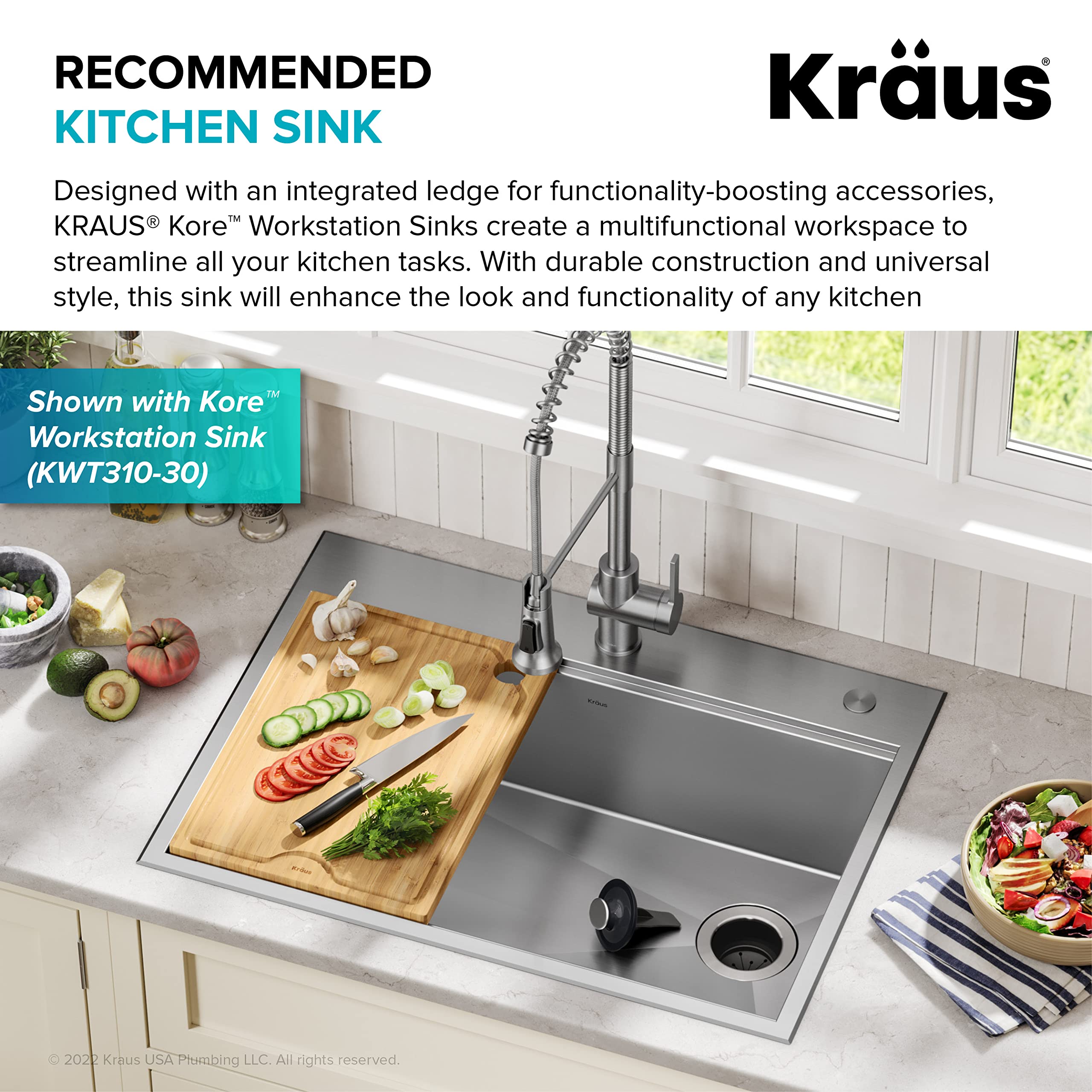 KRAUS WasteGuard 1/3 HP Continuous Feed Ultra-Quiet Garbage Disposal with Quick Connect Mount - Includes Power Cord & Flange (KWD100-33MBL) - Perfect for Kitchen Sink Waste Disposal & Food Scrap Recycling