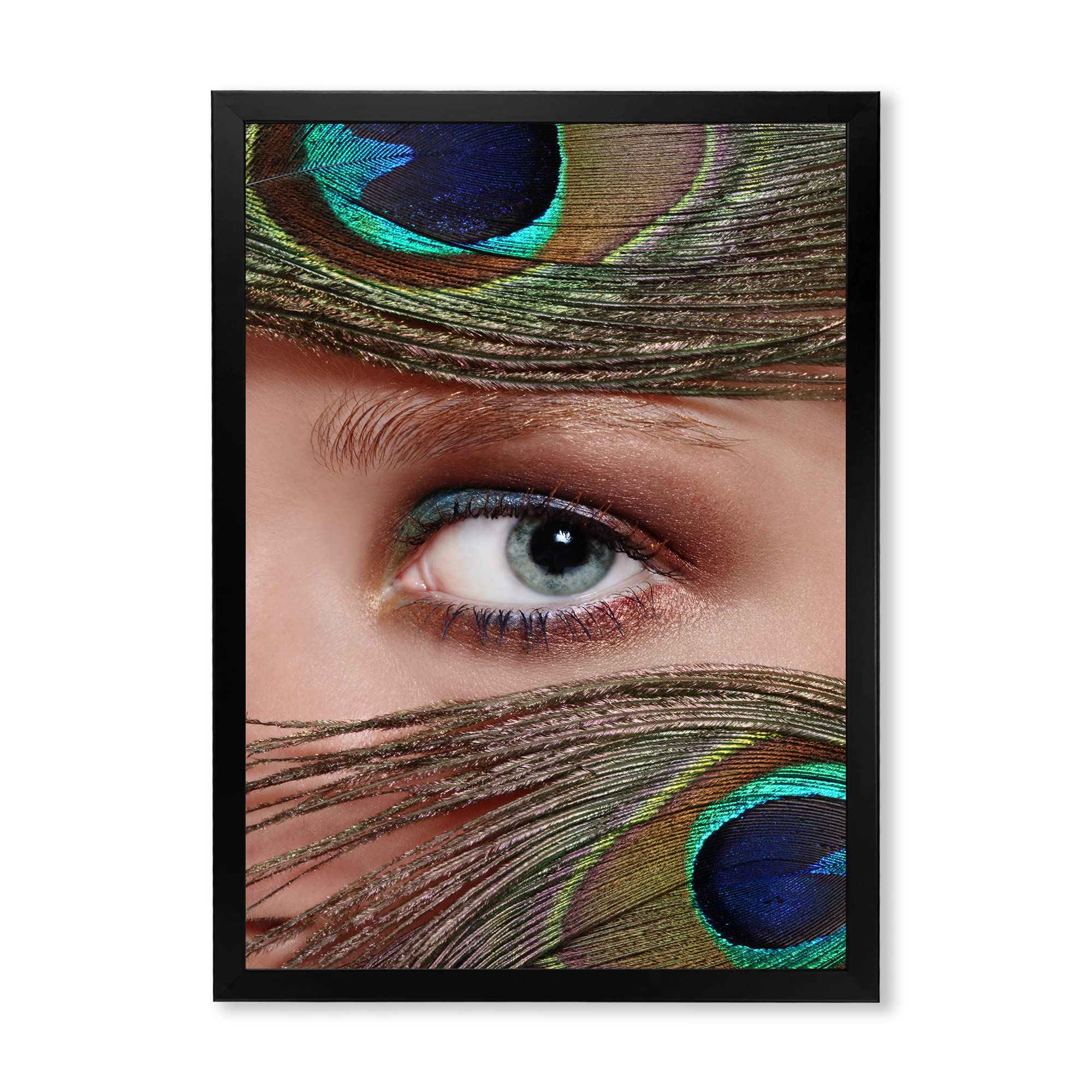 Bohemian Peacock Feather Framed Wall Art - Elegant Eye Design for Living Room, Bedroom & Office Decor