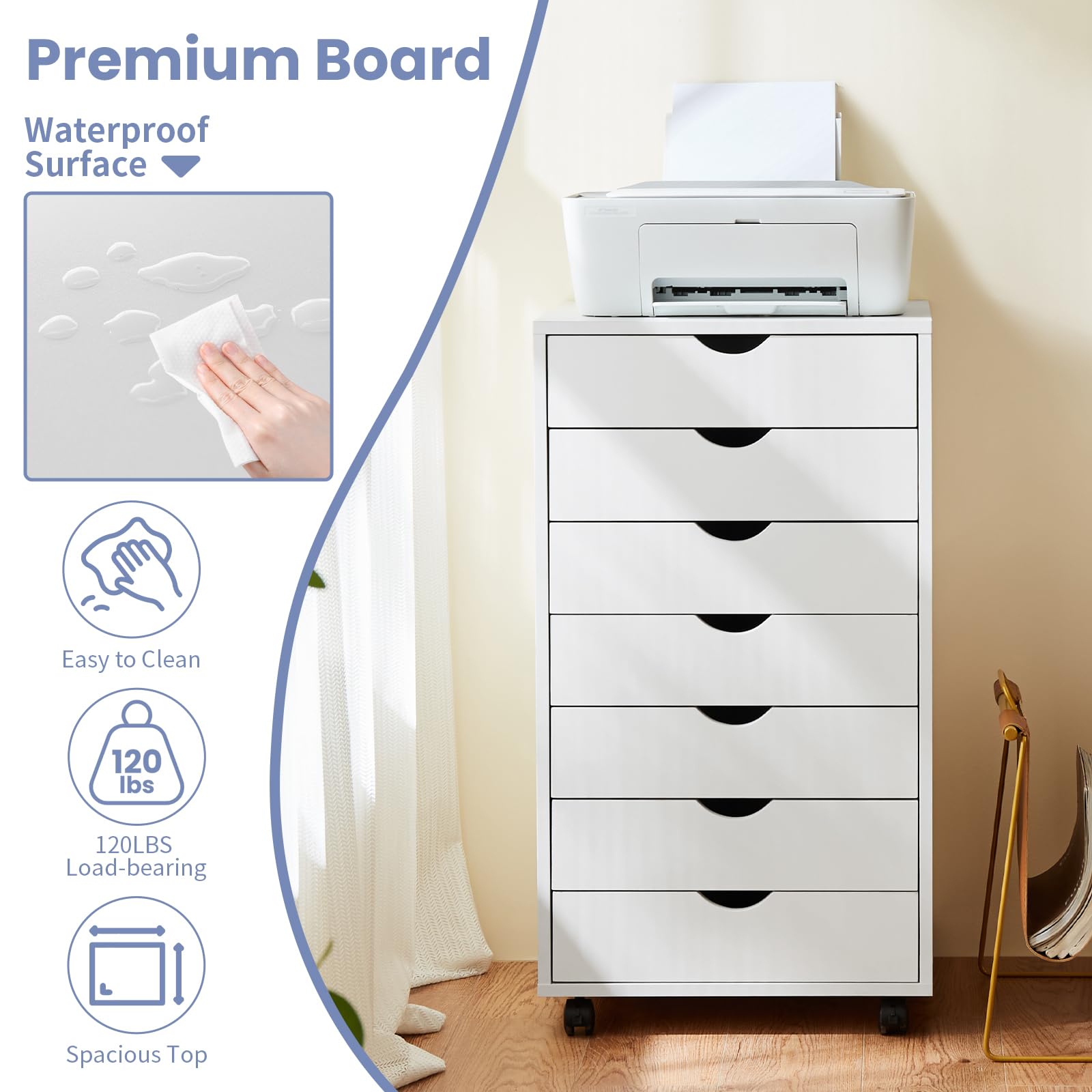NEWBULIG 5-Drawer Wooden Storage Organizer - Mobile File Cabinet, Dresser & Printer Stand for Home Office, Study, Bedroom - Perfect for Organizing Documents, Supplies & Office Essentials