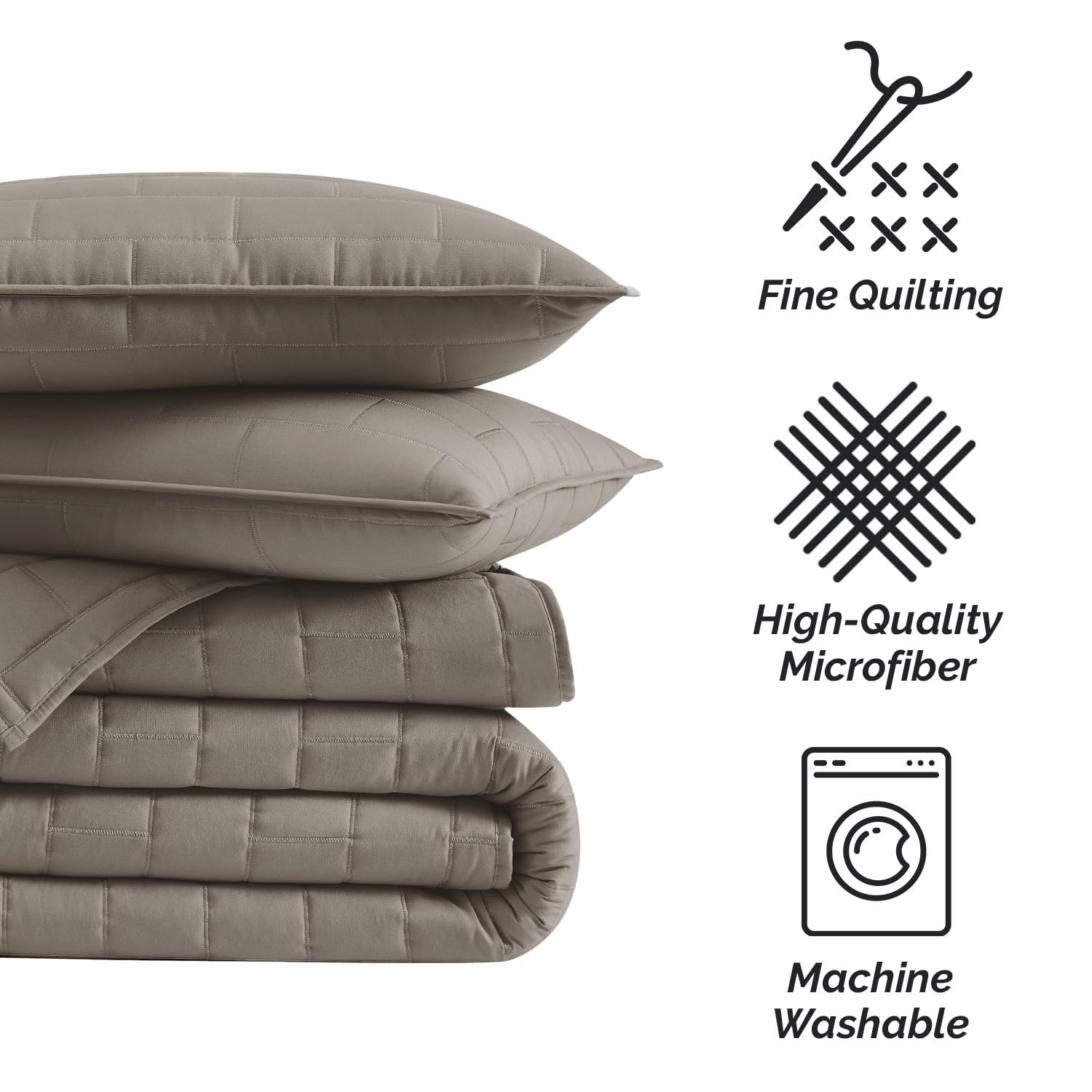 Southshore Fine Living 6-Piece Twin Daybed Comforter Set with Cover, 3 Pillow Shams, Bed Skirt & Throw Pillow - Brickyard Dark Taupe Quilt Set for Guest Room, Dorm or Small Space Bedding
