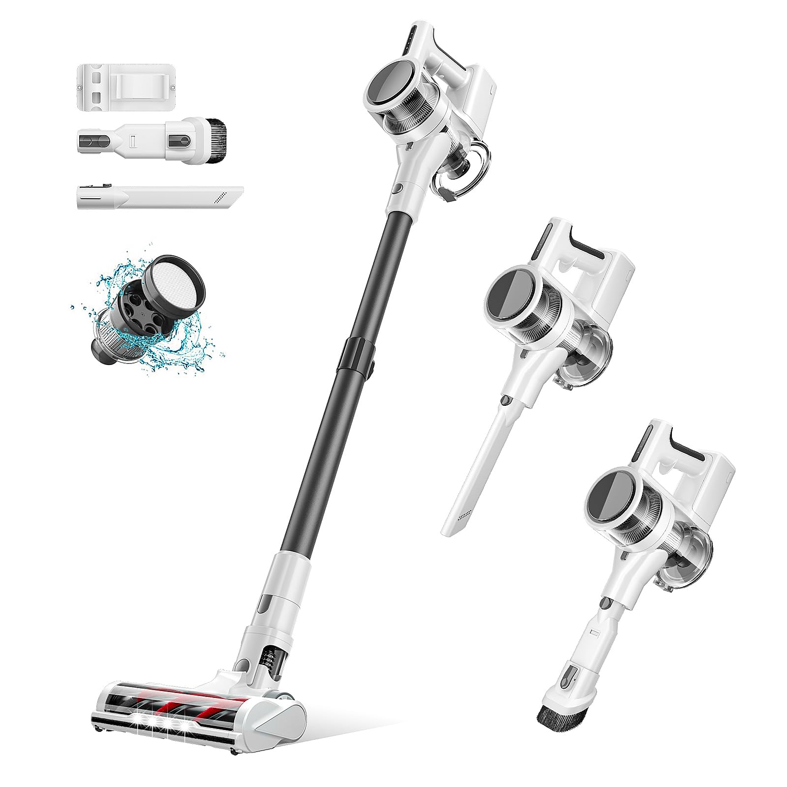 Powerful Cordless Vacuum Cleaner for Home - 80,000 RPM Motor, 2200mAh Removable Battery (35 Min Runtime), 2 Speed Modes & Detachable Parts | Lightweight Stick Vacuum in White Zinc Gray | Perfect for Hard Floors, Carpets & Pet Hair Cleaning
