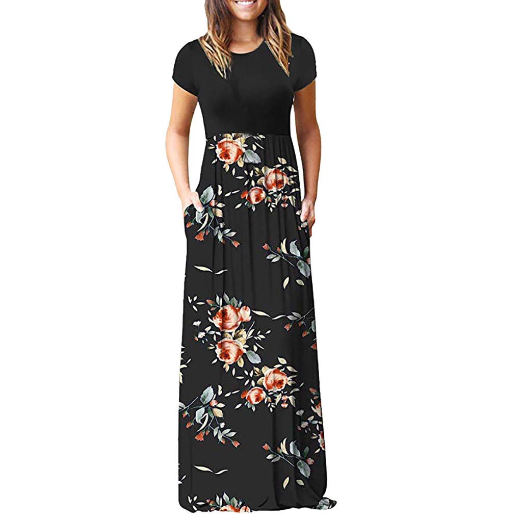 Melupa Women's Casual Short Sleeve Loose Maxi Dresses with Pockets - Summer Beach, Vacation, Party & Everyday Wear Flowy Long Dress