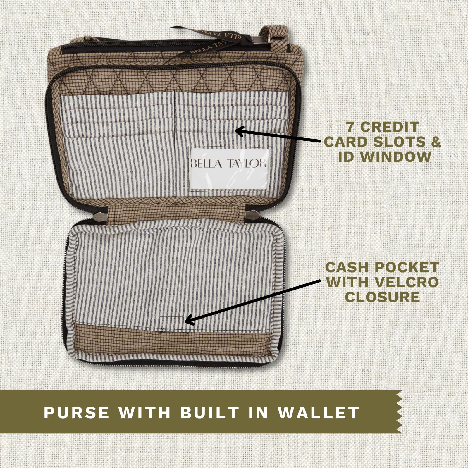 Bella Taylor Essentials Crossbody Purse with Built-In Wallet - Stylish Hands-Free Bag for Women, Perfect for Travel, Shopping & Everyday Use