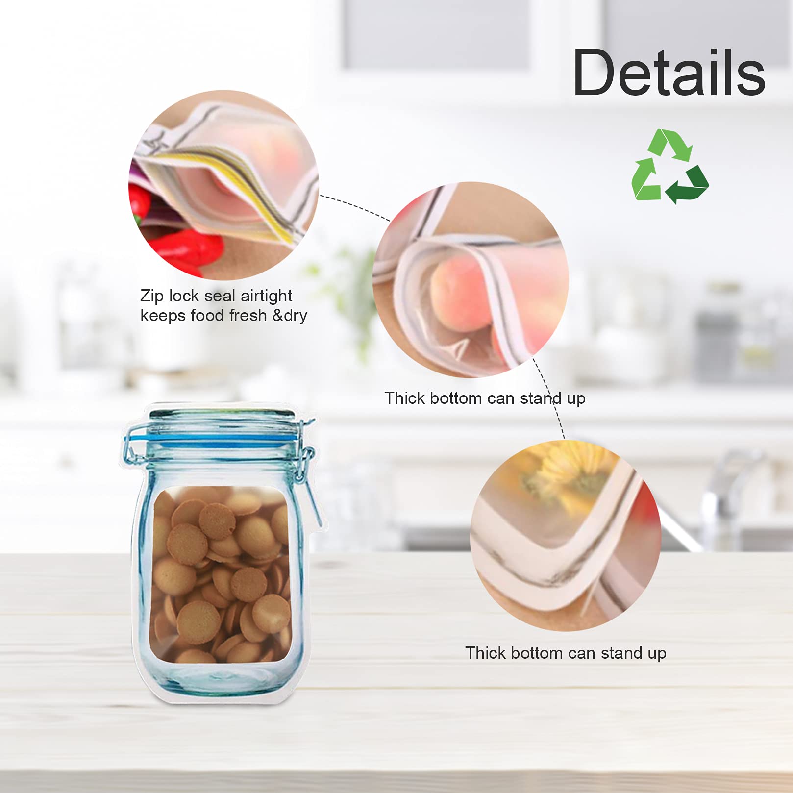 Enkrio 20 Pack Reusable Food Storage Bags with Zipper Seal - Airtight Sandwich Snack Bags for Nuts, Cookies, Meal Prep & Freezer Safe | Eco-Friendly Lunch Bags for Kids, Office & Picnic Use