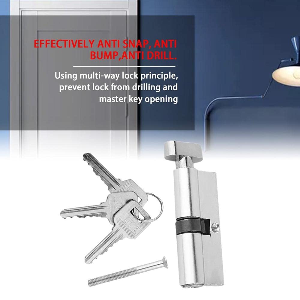 High Security Anti-Pick Door Lock Cylinder - 70mm Aluminum Metal Anti-Snap Anti-Drill Lock with 3 Keys (Silver) - Ideal for Home, Office & Apartment Security Protection