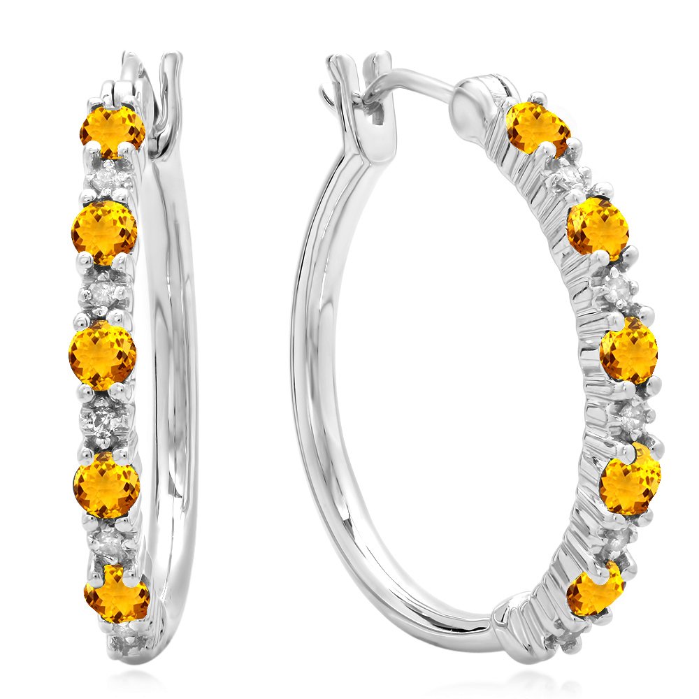 Dazzlingrock Collection Round White Diamond & Gemstone Sterling Silver Hoop Earrings for Women - Elegant Dainty Fine Jewelry for Parties, Weddings & Everyday Wear