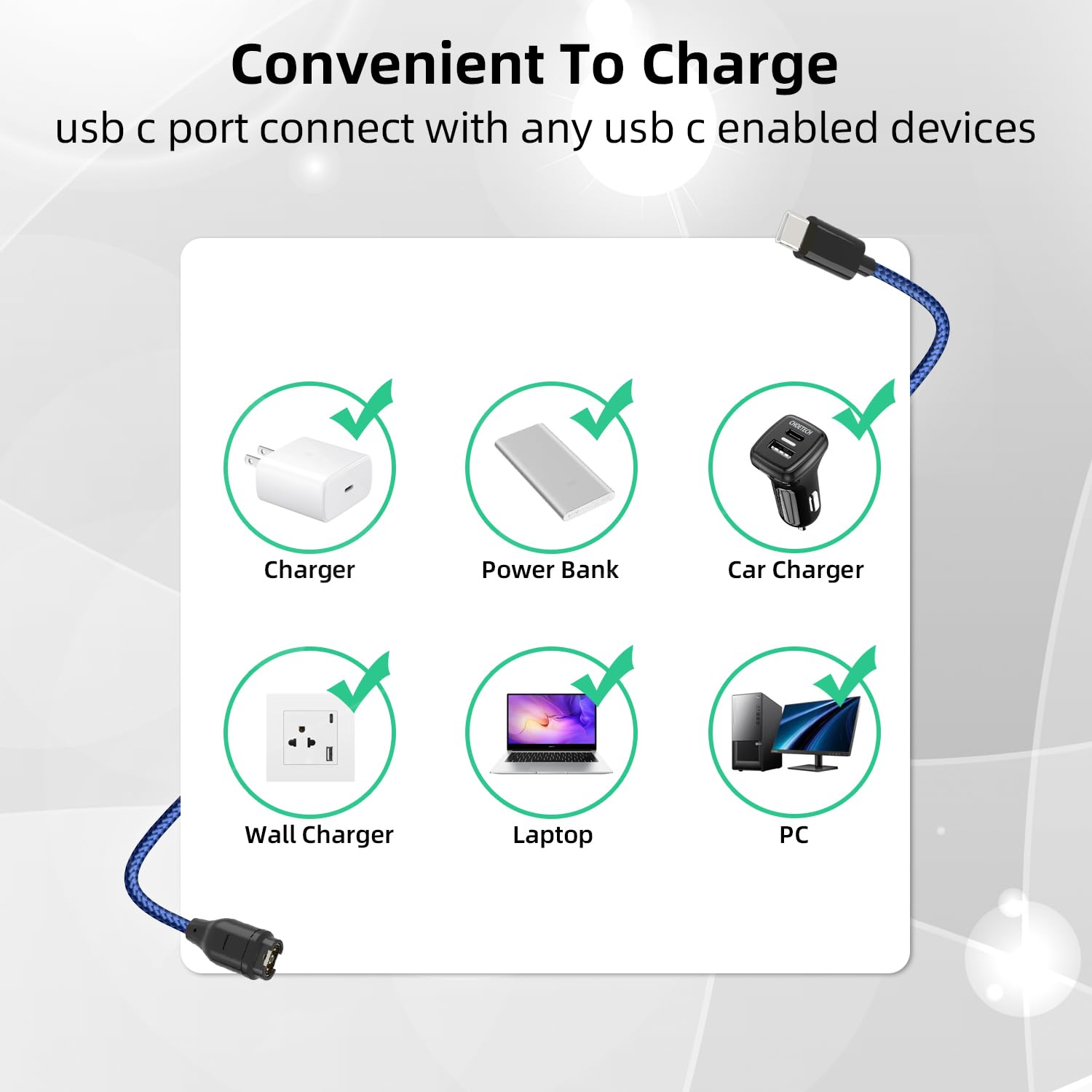 Garmin Watch Charger USB-C Cable - 2 Pack Fast Charging Compatible with Forerunner, Venu, Fenix - Perfect for Travel, Workout & Daily Use